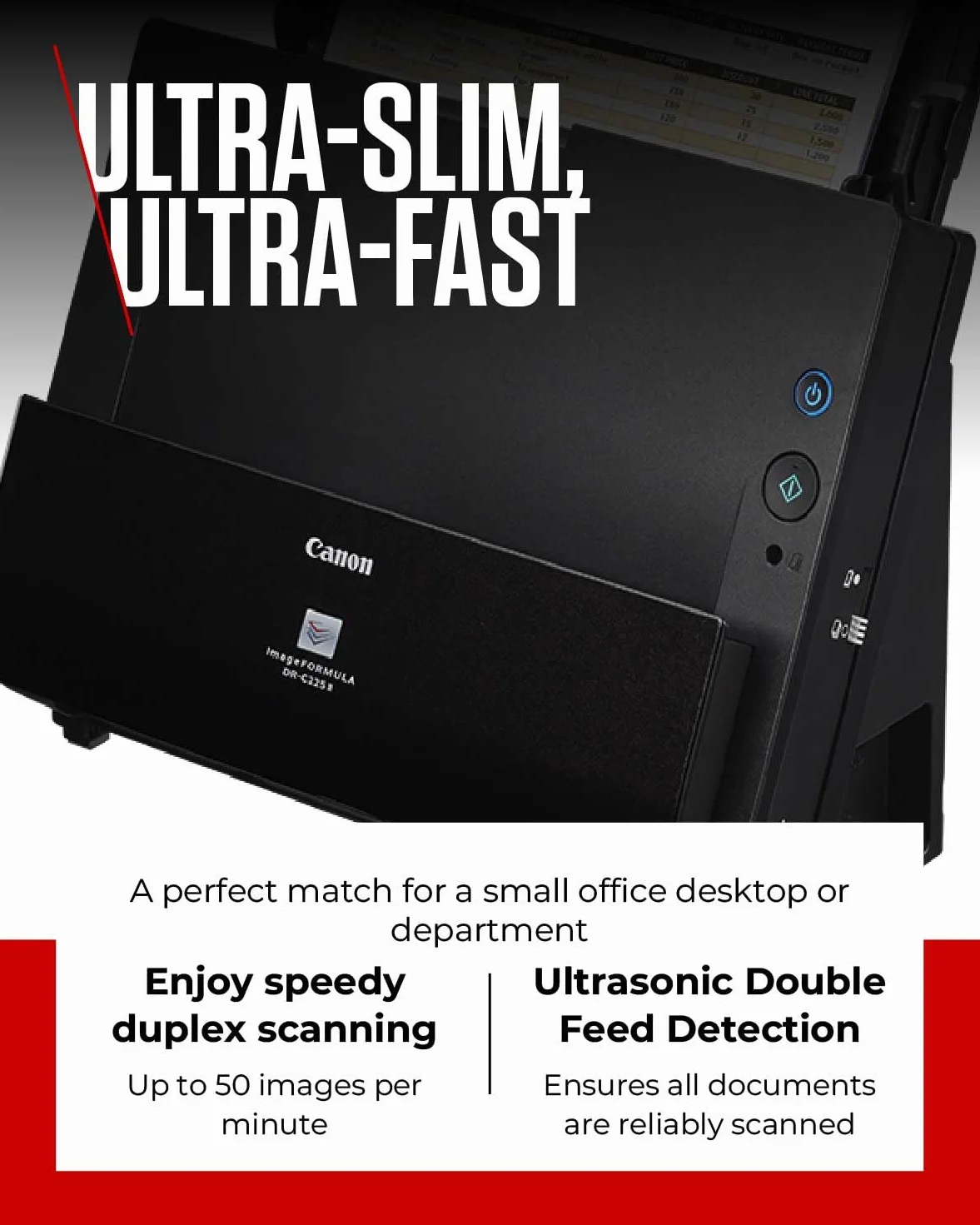 Canon DR-C225 II - imageFORMULA Dokumentenscanner (Duplex, Einzug, Farbe, 600dpi, 25 Seiten/Min, PDF OCR, kompakt, schwarz)
