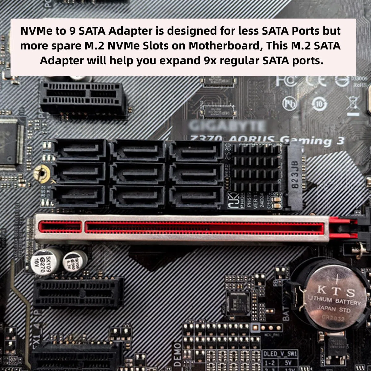 CY NGFF NVMe M-Key PCI Express M.2 auf 9 Ports SATA 3.0 6 Gbit/s Adapterkonverter Festplattenerweiterungskarte 2280 für NAS