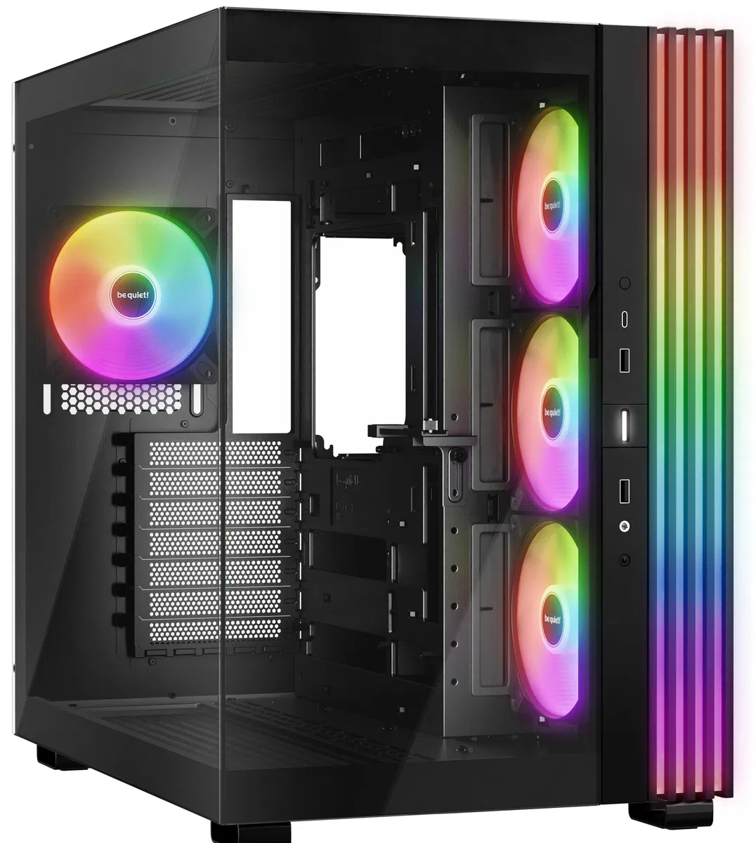 be quiet! Light Base 600 LX Black PC-Gehäuse, atemberaubender Panorama-Blick, Show Case, Dual Chamber Design, massiver ARGB LED-Streifen, 4 Light Wings LX PWM Lüfter, invertiert und horizontal nutzbar
