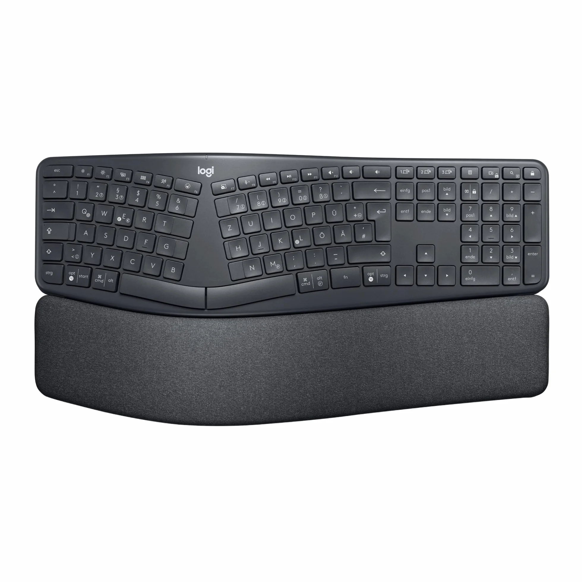 Logitech ERGO K860 kabellose ergonomische Tastatur – geteilte Tastatur, Handballenauflage, natürliches Tippen, schmutzabweisendes Material, Bluetooth und USB-Verbindung, für Windows/Mac - Graphit