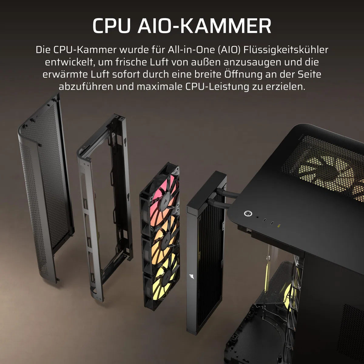 CORSAIR AIR 5400 RS-R ARGB Dreifach-Kammer-Mid-Tower PC-Gehäuse – Schwarz | 3x Vorinstallierte Reverse-Rotor RS120-R ARGB-Lüfter, Luftkanäle für Starke Kühlung, Reverse Motherboard-Unterstützung