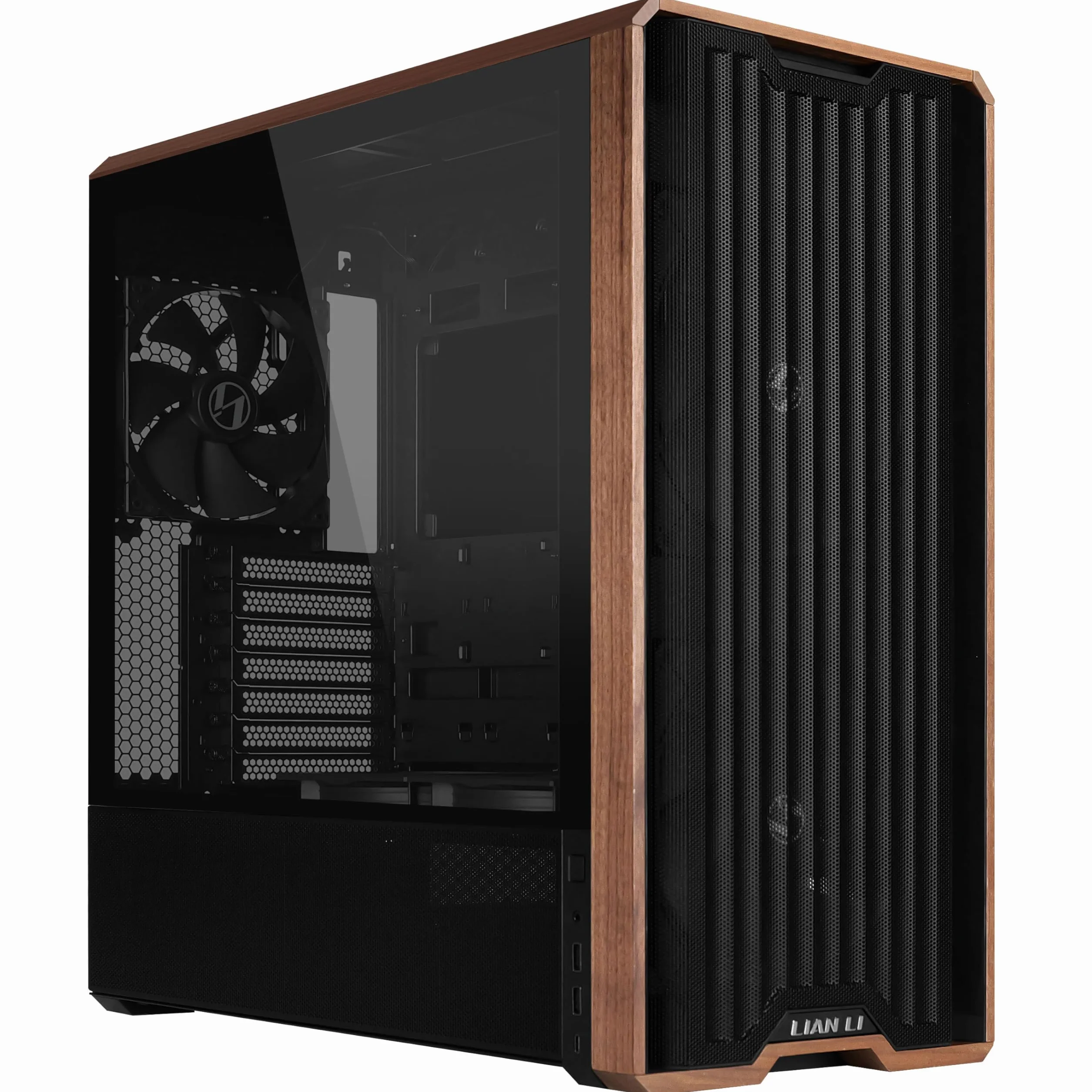 Lian Li Lancool 217 PC-Gehäuse Schwarz | ATX Midi-Tower, Tempered Glass, 5 Lüfter, Walnussholz, Mesh-Front, Back-Connect-kompatibel
