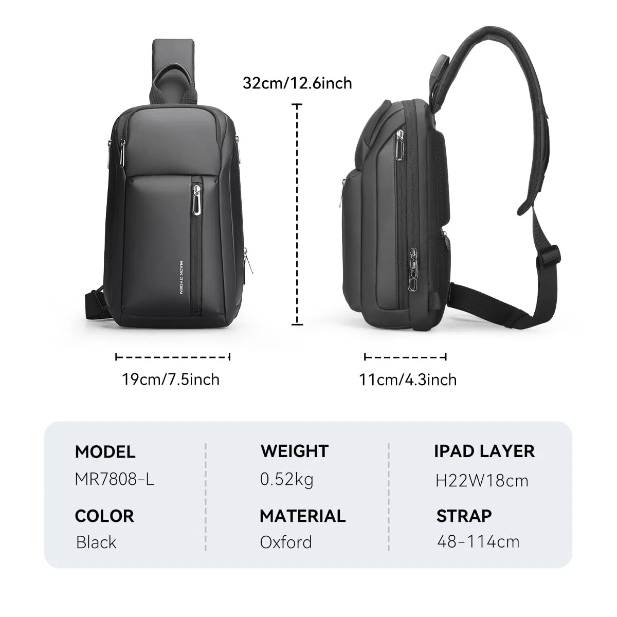 Muzee MARK RYDEN Crossbody Bag Herren Groß，Mehrere Taschen Brusttasche Herren, Schultertaschen für 11 Zoll Ipad