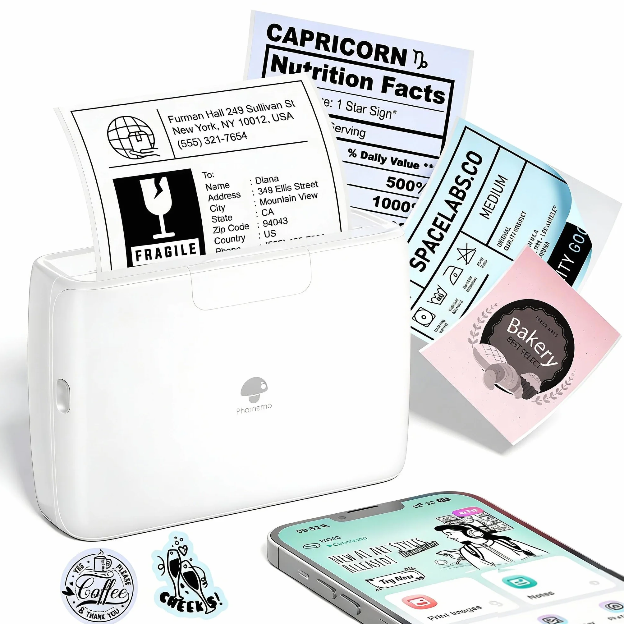 Phomemo M04S Mini Drucker, 110mm Sticker Drucker Etikettendrucker, 300 DPI Tragbarer Thermodrucker Kompatibel mit iOS & Android, für Journaling Zubehör, ersandetiketten,Dokumente,Fotos,Studiennotizen