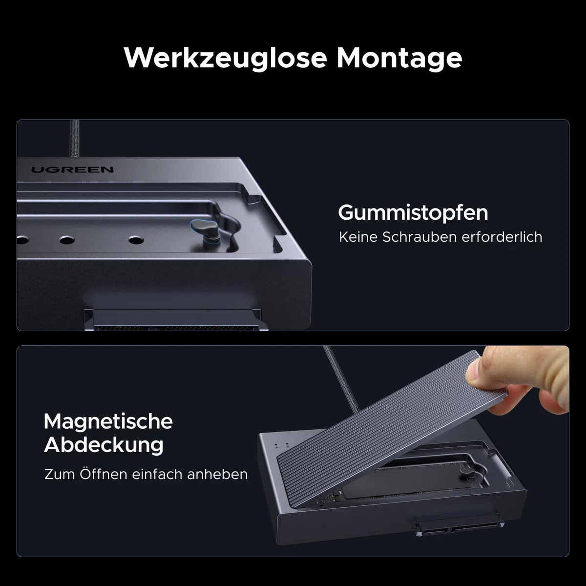 UGREEN 2 in 1 M.2 NVMe SATA USB Adapter, 10Gbps Festplatten Adapter für M.2 NVMe SSDs und 2,5/3,5 Zoll SATA HDD & SSD, Festplatten Dockingstation kompatibel mit Windows, MacOS, Linux(Werkzeuglos)