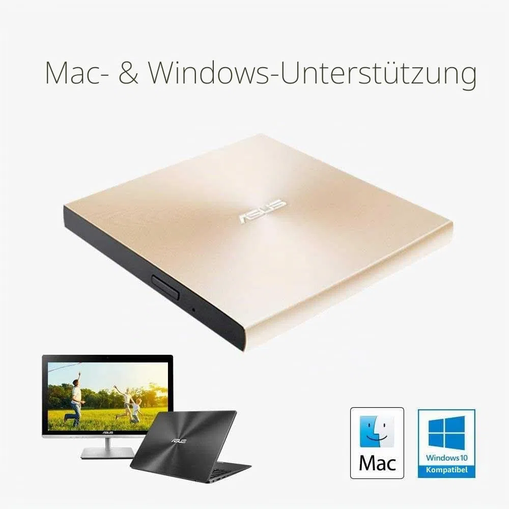 ASUS ZenDrive U9M Schwarz – USB 2.0/USB-C Slim Externer DVD-Brenner Optische Disc 8X Speed Re-Writer-Laufwerk mit M-Disc-Unterstützung, USB 2.0 Typ-A/Typ-C-Kompatibilität, Mac/Windows OS kompatibel