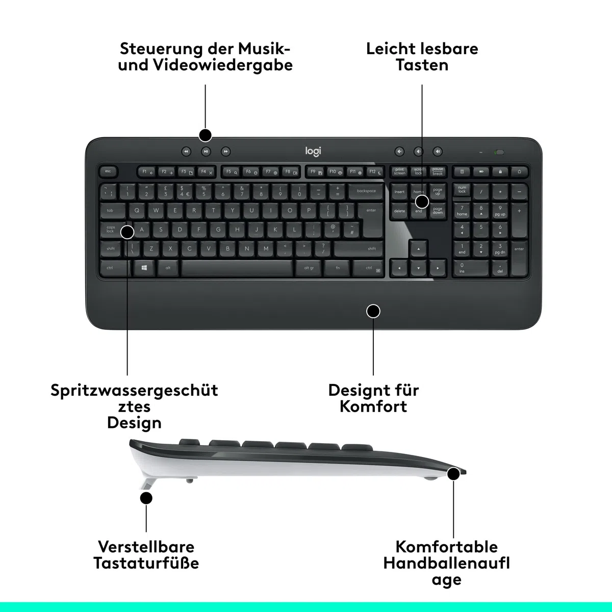 Logitech MK540 Advanced Kombi – Kabellose Tastatur und Maus für Windows, Deutsche QWERTZ-Tastatur – Schwarz