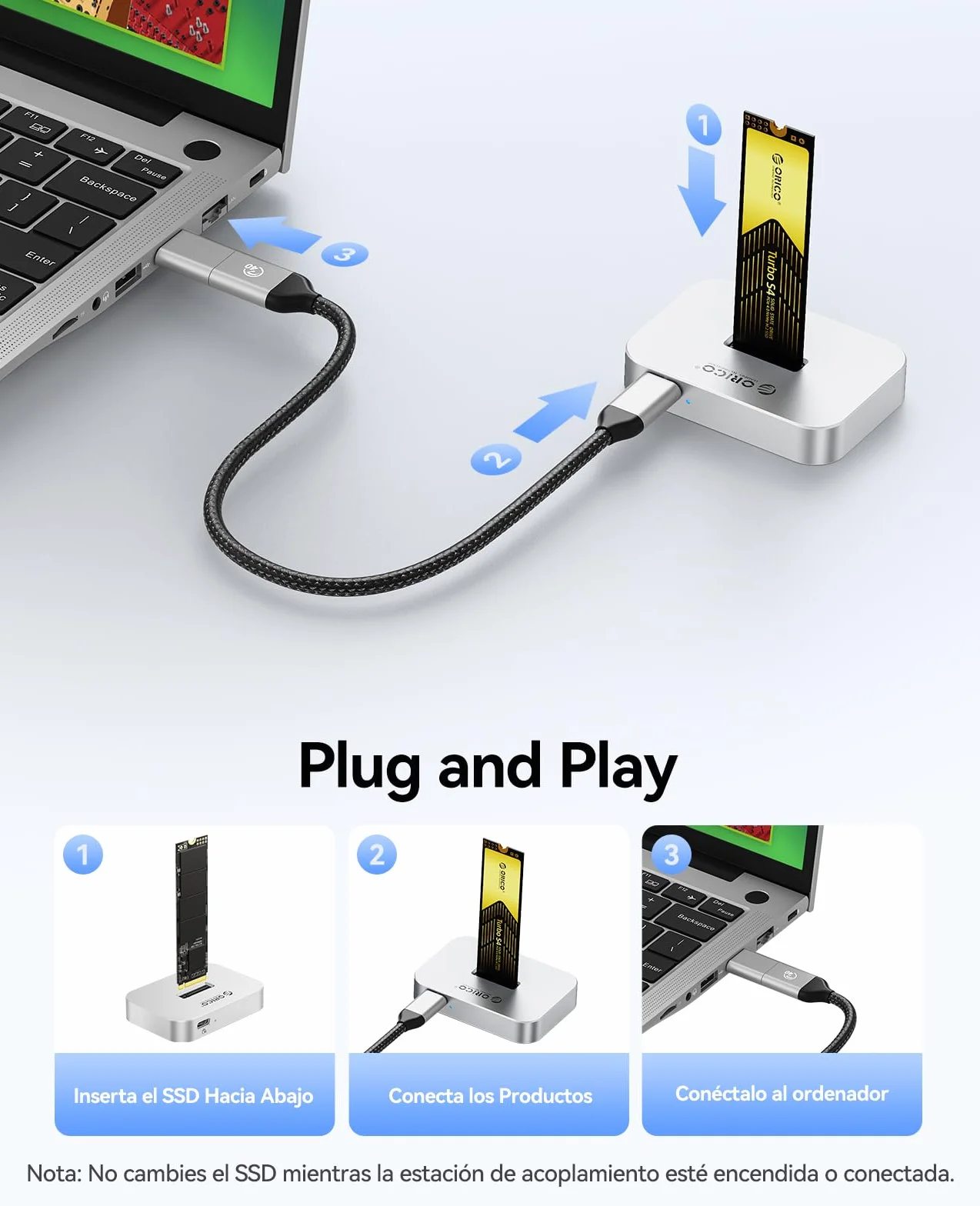 ORICO M.2 NVMe/SATA SSD Gehäuse, USB 3.2 Gen 2 M.2 Festplatten Dockingstation,M.2 NVMe/SATA SSD Adapter, Unterstützt M.2 SSDs der Formate 2230/2242/2260/2280/22110, Kompatibel mit Windows/Mac OS/Linux