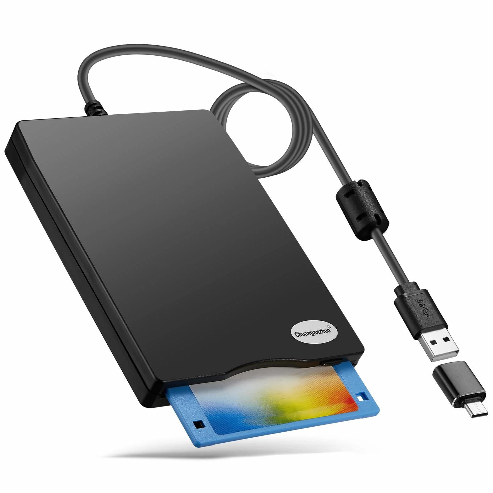 Externes USB-Diskettenlaufwerk für PC, Windows 2000/XP/Vista/7/8/10, 8,9 cm (3,5 Zoll), tragbar, 1,44 MB FDD, für PC, Windows 2000/XP/Vista/7/8/10, für Mac, kein zusätzlicher Treiber erforderlich, Plug and Play, Schwarz