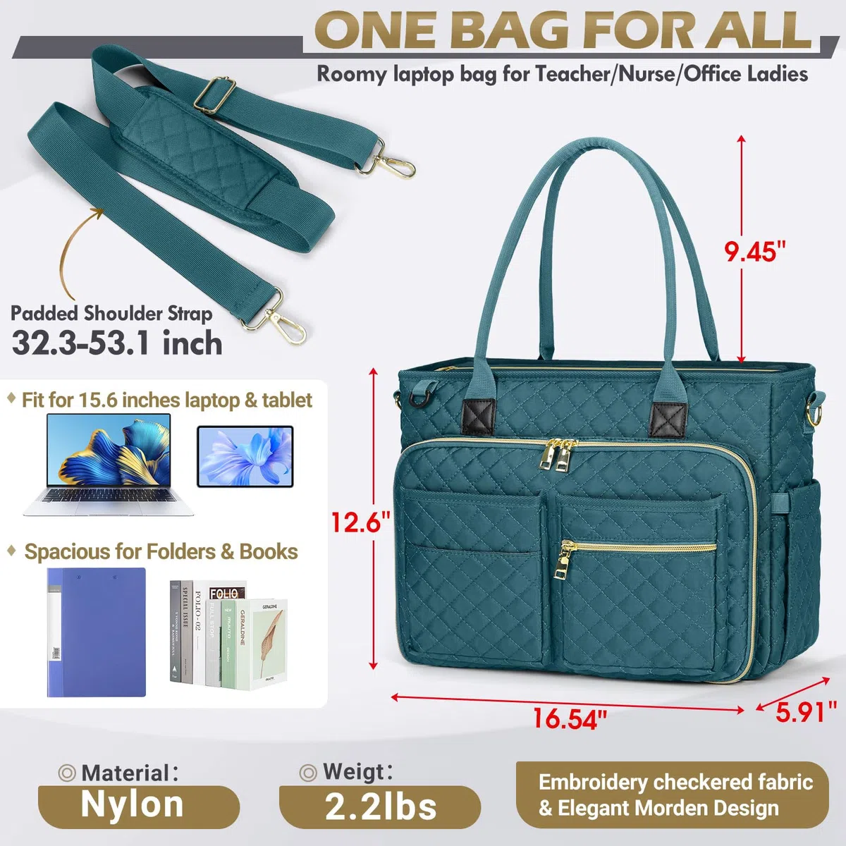RAINSMORE Lehrertasche 17.3 Zoll Laptoptasche Damen Aktentasche mit Isolierter Tasche Arbeitstasche Damen für Krankenschwestern, Lehrer, Universität, Business