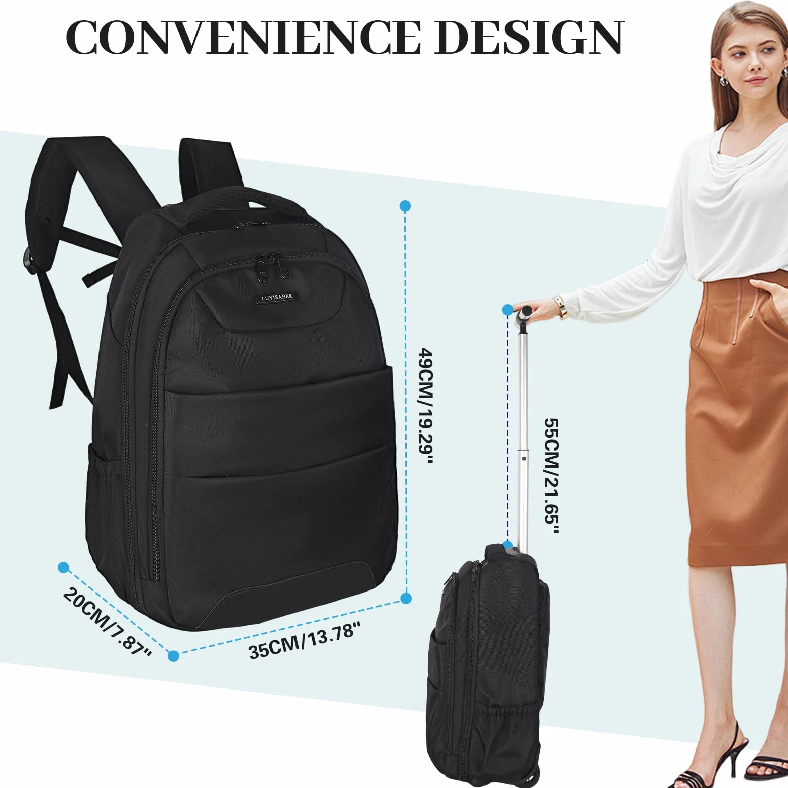 Hivexagon 32-Zoll-Rollrucksack, Rollrucksack, bequem, lässig, langlebig und mühelos zum Tragen von Laptops, Büchern und Dokumenten, versteckte Schultergurte, für Geschäftsreisen