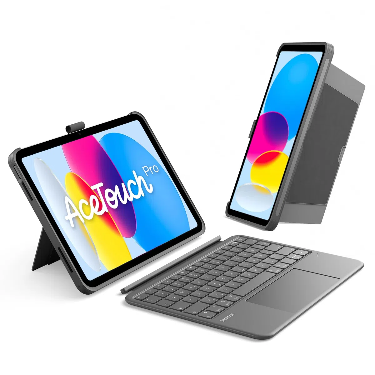 Inateck Hülle mit Tastatur für iPad 11 A16 2025 11 Zoll, iPad 10. Gen 2022 10,9 Zoll, 5,1" Vollflächen-Touchpad,Vertikaler/Horizontaler Ständer,Abnehmbar,mit Stifthalter,QWERTZ,Schwarz,AceTouch Pro