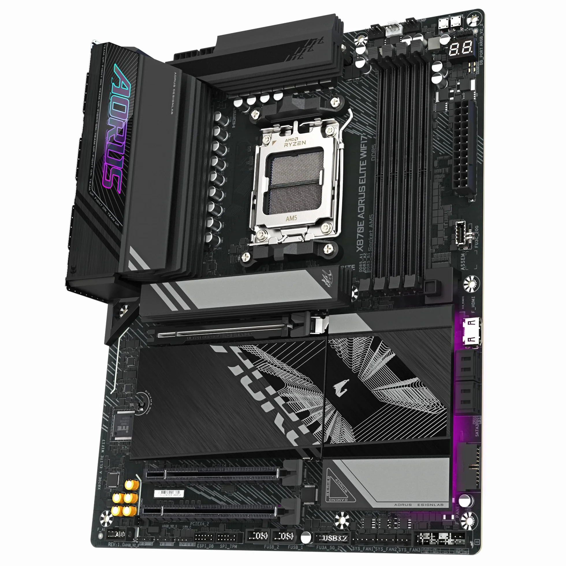 GIGABYTE X870E A Elite WIFI7-Mainboard - Unterstützt AMD Ryzen 9000 CPUs, 16+2+2 Phasen Digital-VRM, bis zu 8000MHz DDR5 (OC), 3xPCIe 5.0, Wi-Fi 7, 2.5GbE LAN, USB 4