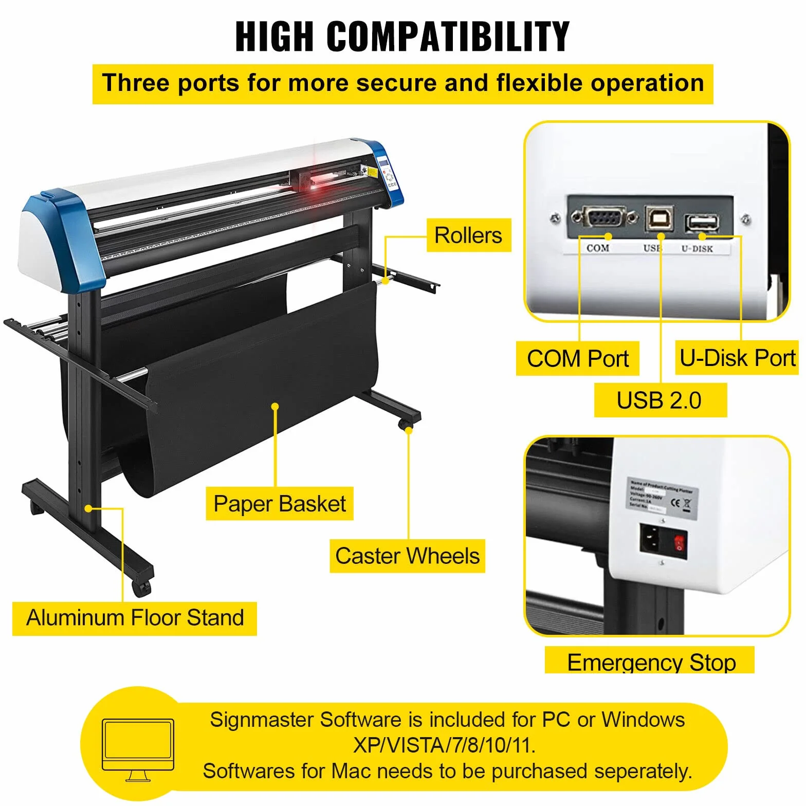 VEVOR Schneidegerät 135 cml Vinyl Cutter Halbautomatische DIY Vinyl Drucker Schneidemaschine Manuelle Positionierung Zeichen schneiden mit Bodenständer Signmaster Software