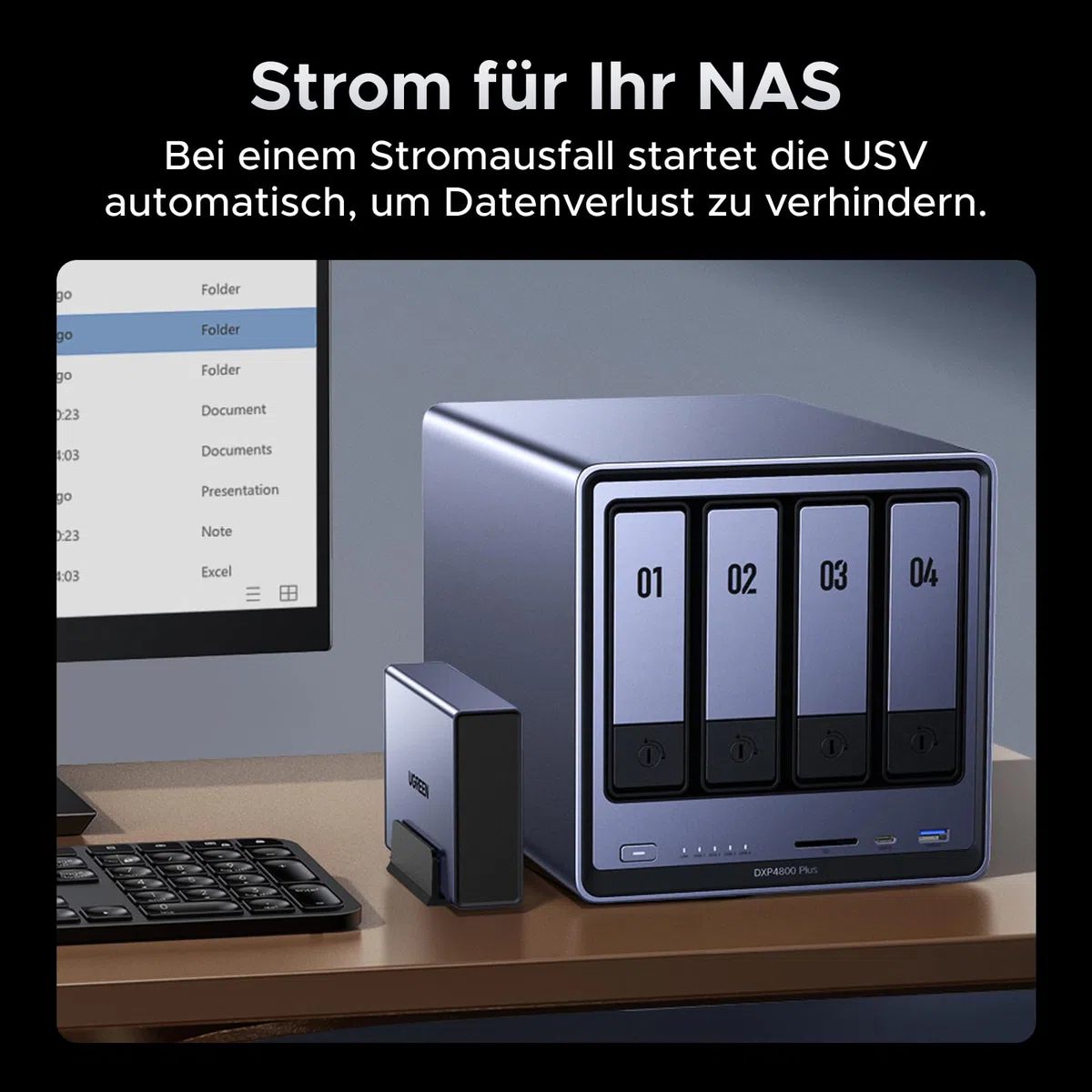 UGREEN NASync DXP4800 Plus 4-Bay Desktop-NAS mit 120W USV Stromversorgung,
