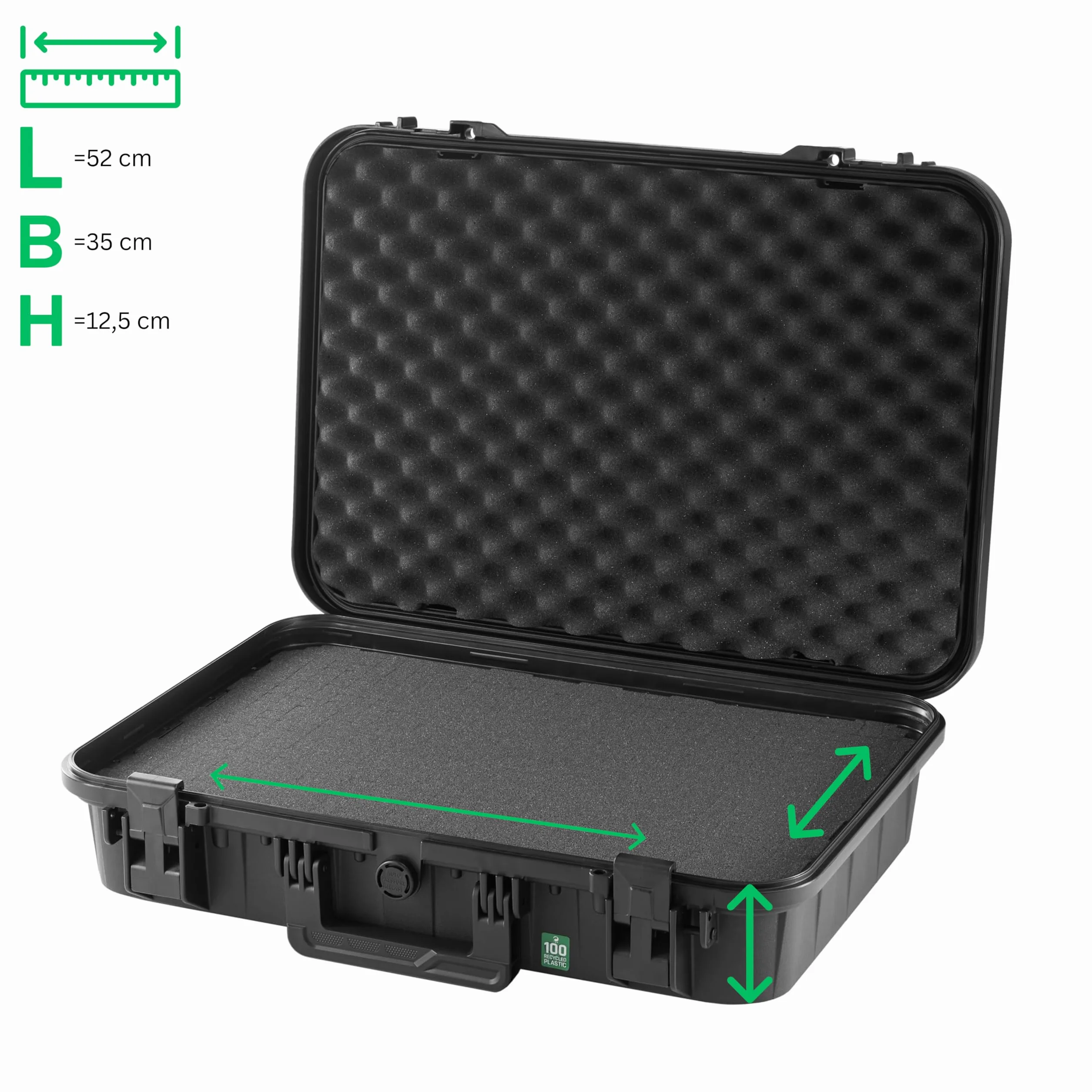TOMcase Laptop Koffer 16–18 Zoll wasserdicht - ECO Schutzkoffer | Koffer für Notebook Tablet und Zubehör - Hardcase stoßfest mit Rasterschaumstoff - Outdoor Transportkoffer Hartschalenkoffer