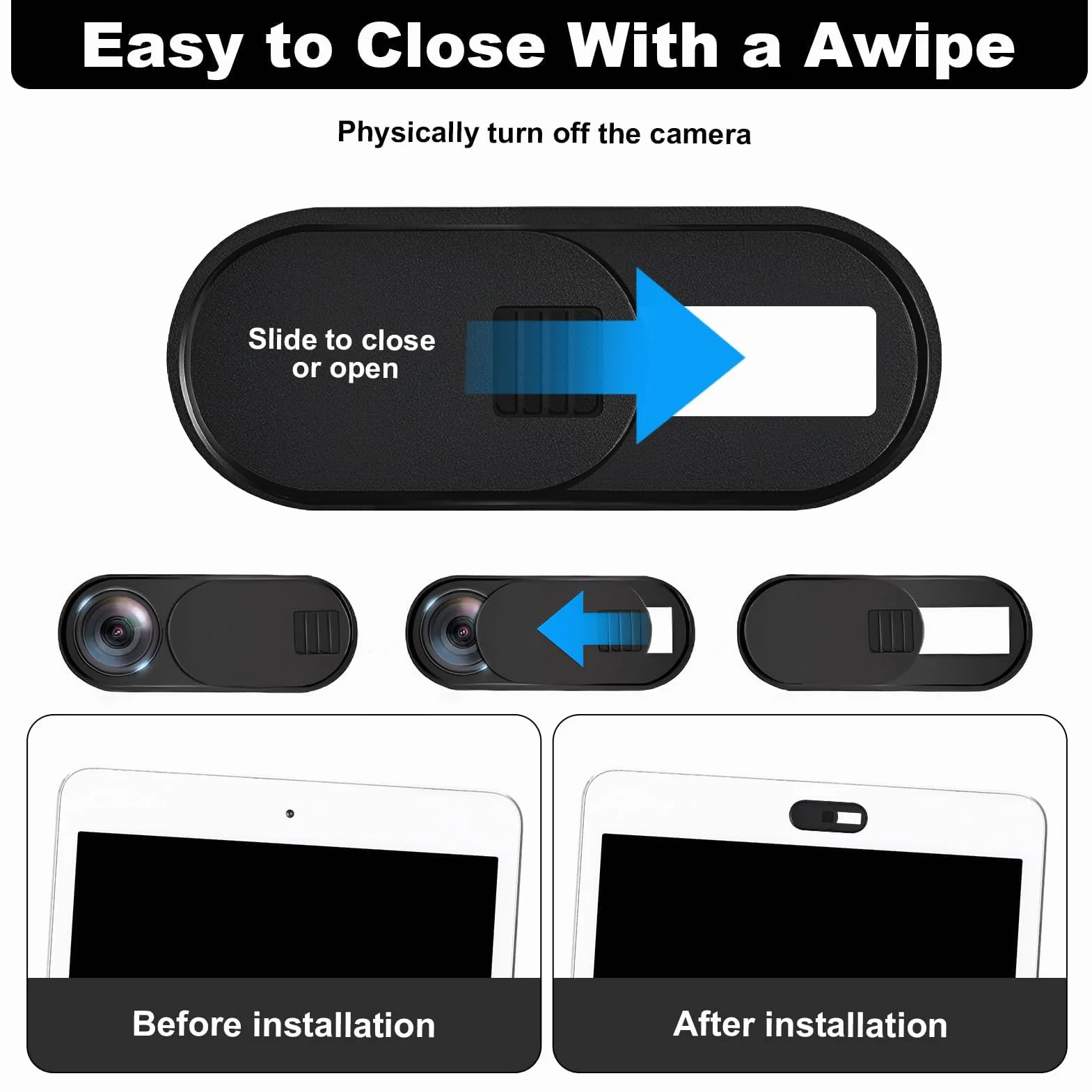6 Stück Webcam Abdeckung, Laptop Handy Kamera Abdeckung Webcam Cover Slider 0.7 mm Schwarz für Computer Laptop Smartphone MacBook Pro Air Tesla Modelle 3 Y Schutz Ihrer Privatsphäre
