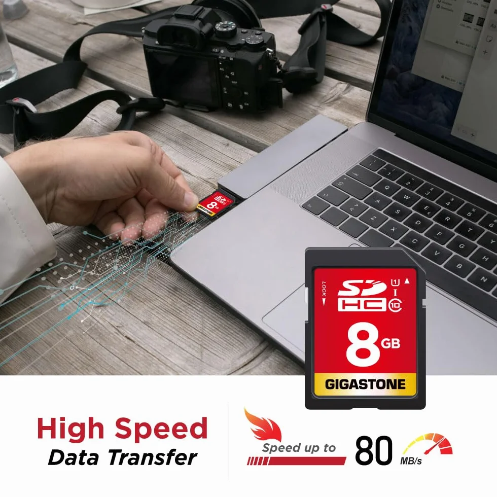 GIGASTONE 8GB SDHC Speicherkarte 10er-Pack, bis zu 80 MB/s, für Digitalkameras Canon Olympus PC
