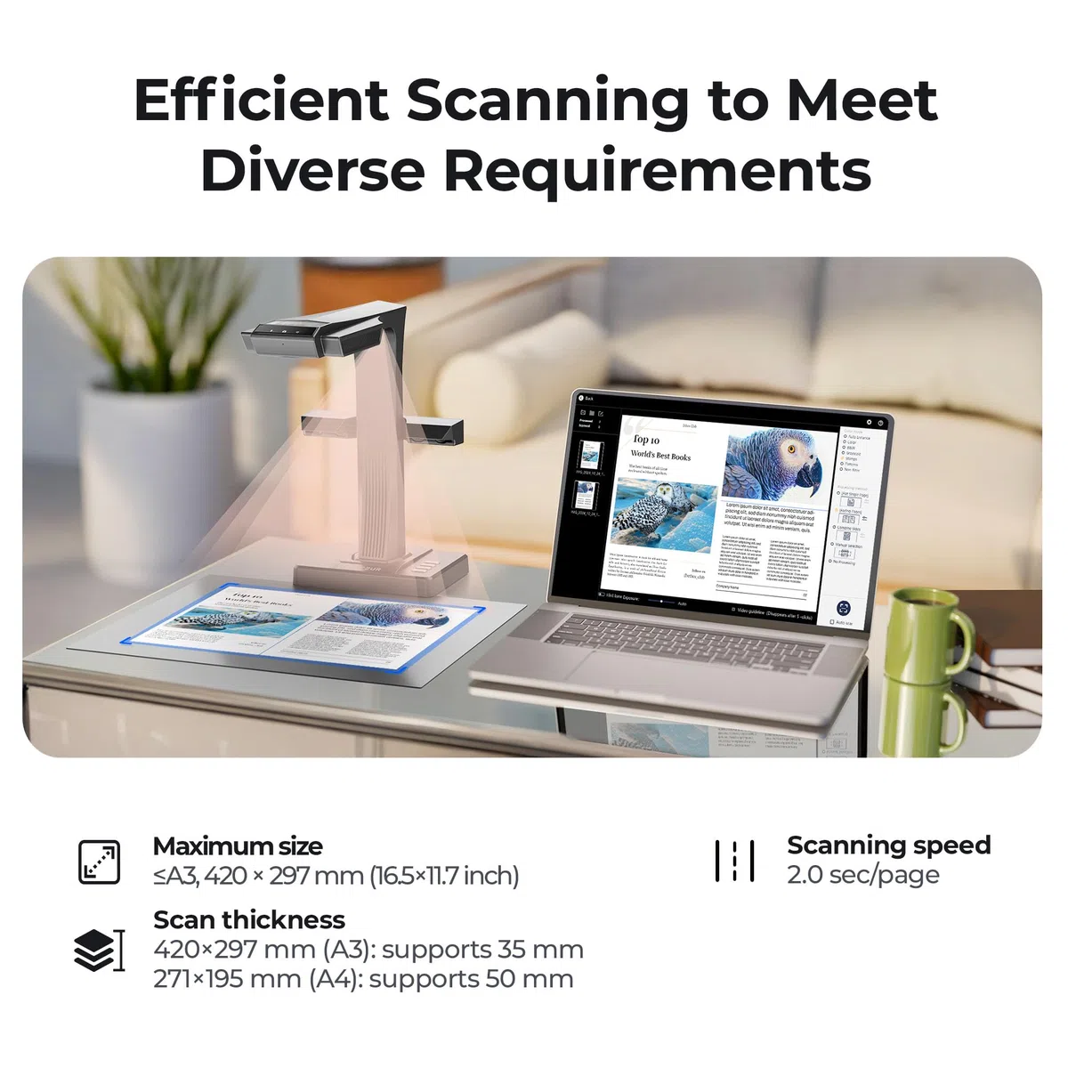 CZUR ET24 Pro A3 Buchscanner 24MP Scanner mit HDMI, A3 Scanner mit Laser Verflachungstechnologie, OCR 180+Sprache, Dokumentenscanner Visualizer für Windows, macOS und Linux
