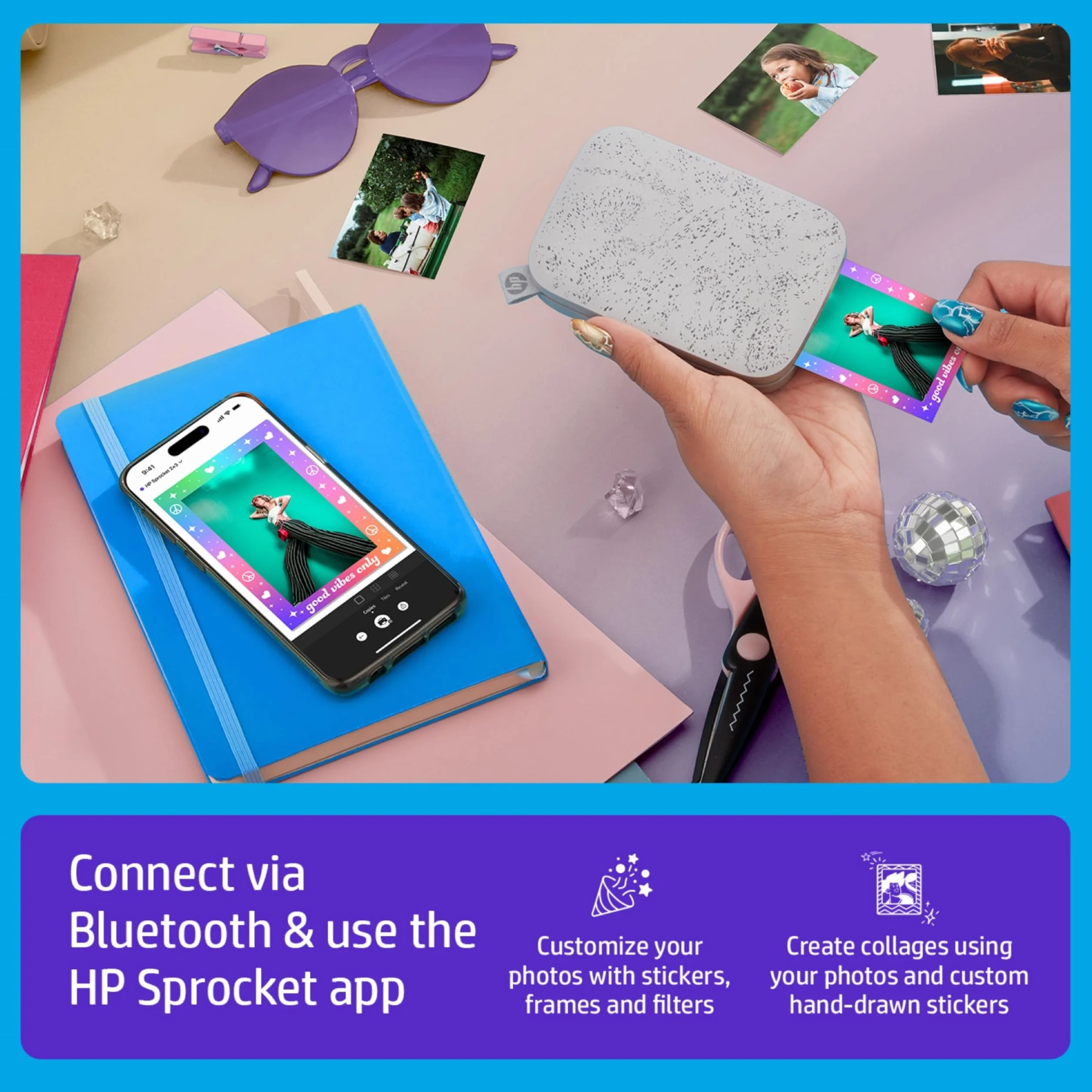 HP Sprocket tragbarer Instant-Fotodrucker 5,1 x 7,6 cm Weiß Starterpaket