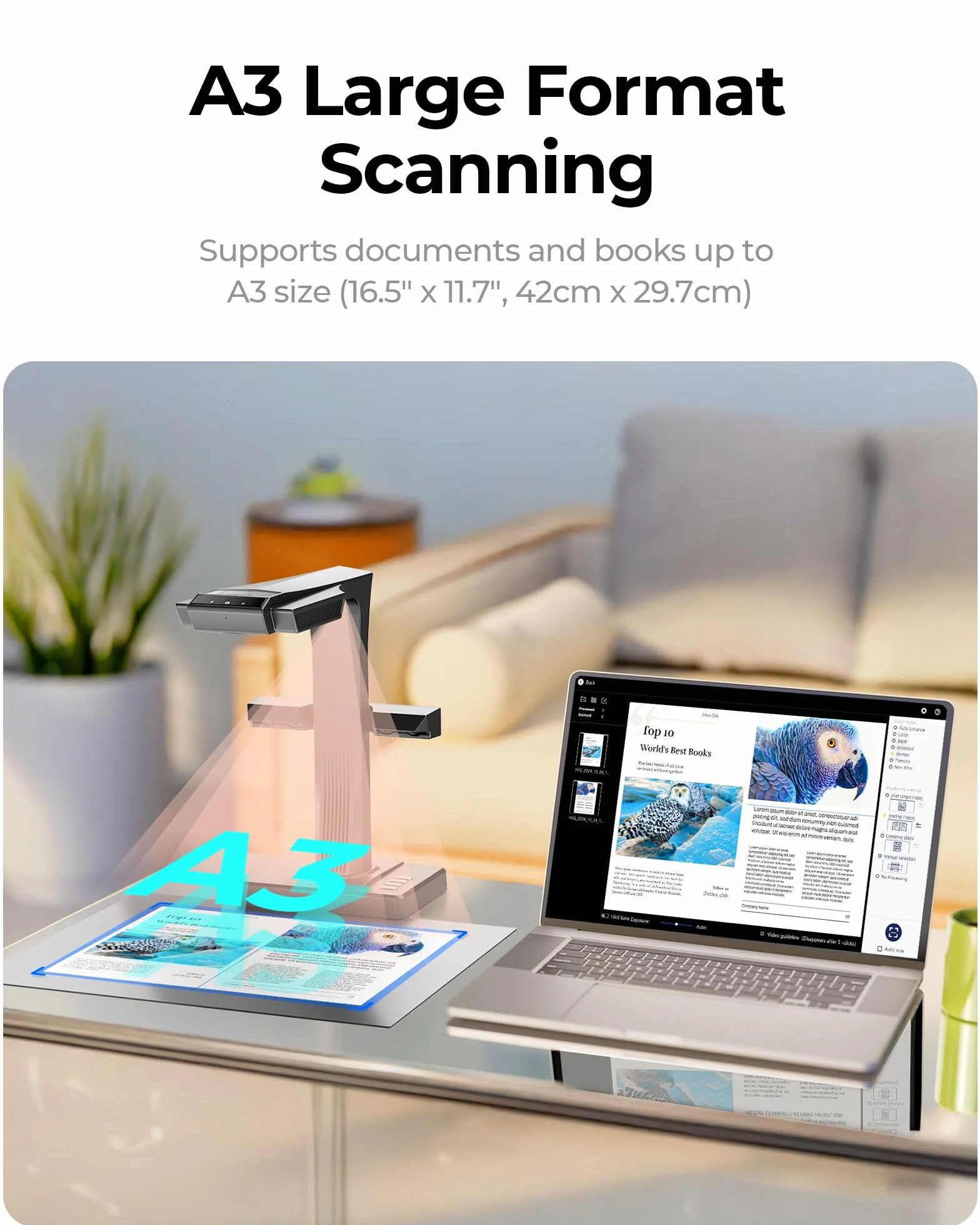 CZUR ET Max 38MP Buchscanner Professioneller Scanner mit Laser Curve Flattening-Tech, Dokumentenscanner, A3-Format, OCR für 180+ Sprachen, 4K HDMI-Ausgang, kompatibel mit Windows/macOS/Linux (38 MP)