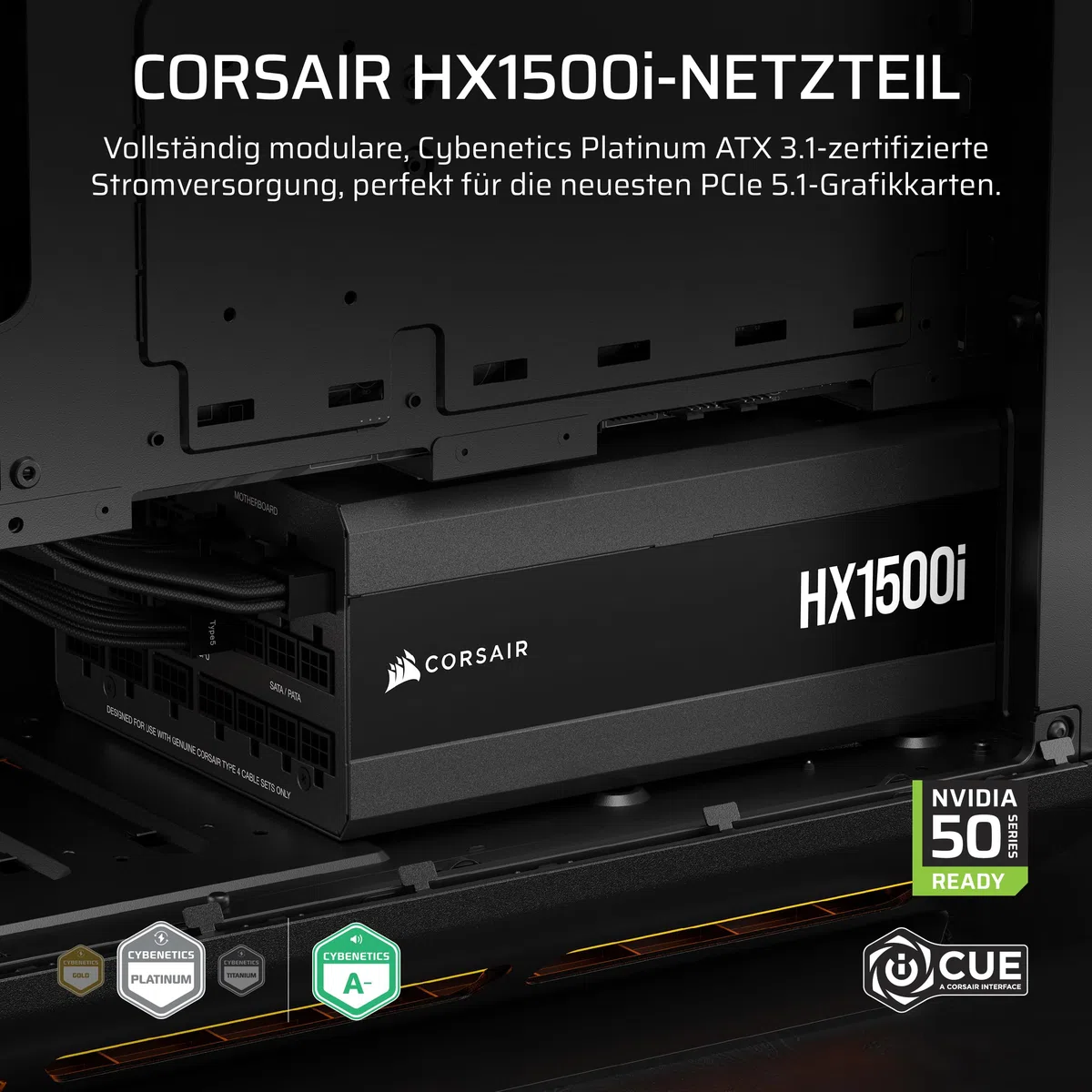 CORSAIR HX1500i (2025) Vollständig Modulares, Ultra-Rauscharmes ATX-Netzteil mit 12V-2x6-Kabel – ATX 3.1 & PCIe 5.1 konform, Cybenetics Platinum Wirkungsgrad – Schwarz | Mit Kabel, kompatibel mit ATX 3.1 und PCIe 5.1, Cybenetics Platinum Effizienz