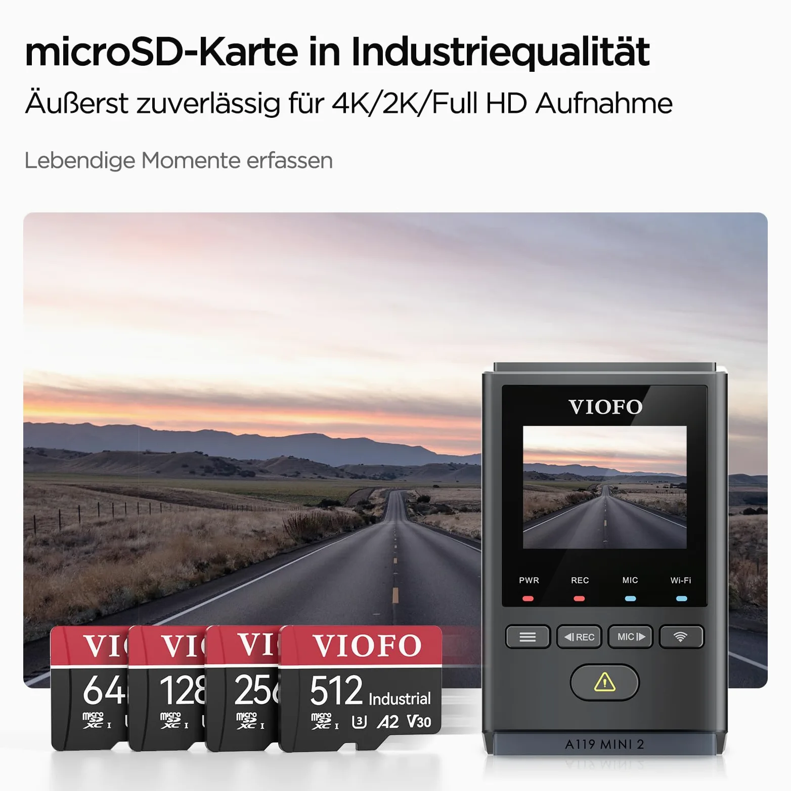 VIOFO 256GB Speicherkarte, hohe Geschwindigkeit mit Adapter U3, Kompatibel für 4K WiFi Dashcam Auto Kamera