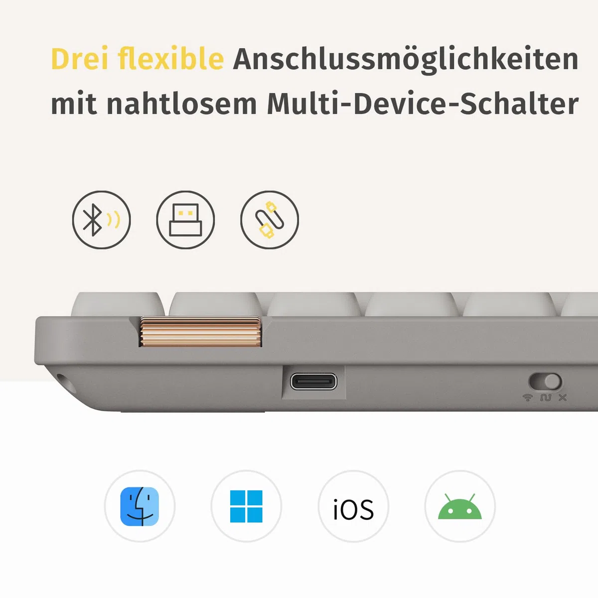 Flow Lite84 Tasten Low Profile Mechanische Tastatur (Deutsches Layout QWERTZ) - Kabellos Bluetooth/2.4G/Kabel, Swappable mit Specter Linearen Switches, Wiederaufladbar - Für Win&Mac (Marmor Grau)