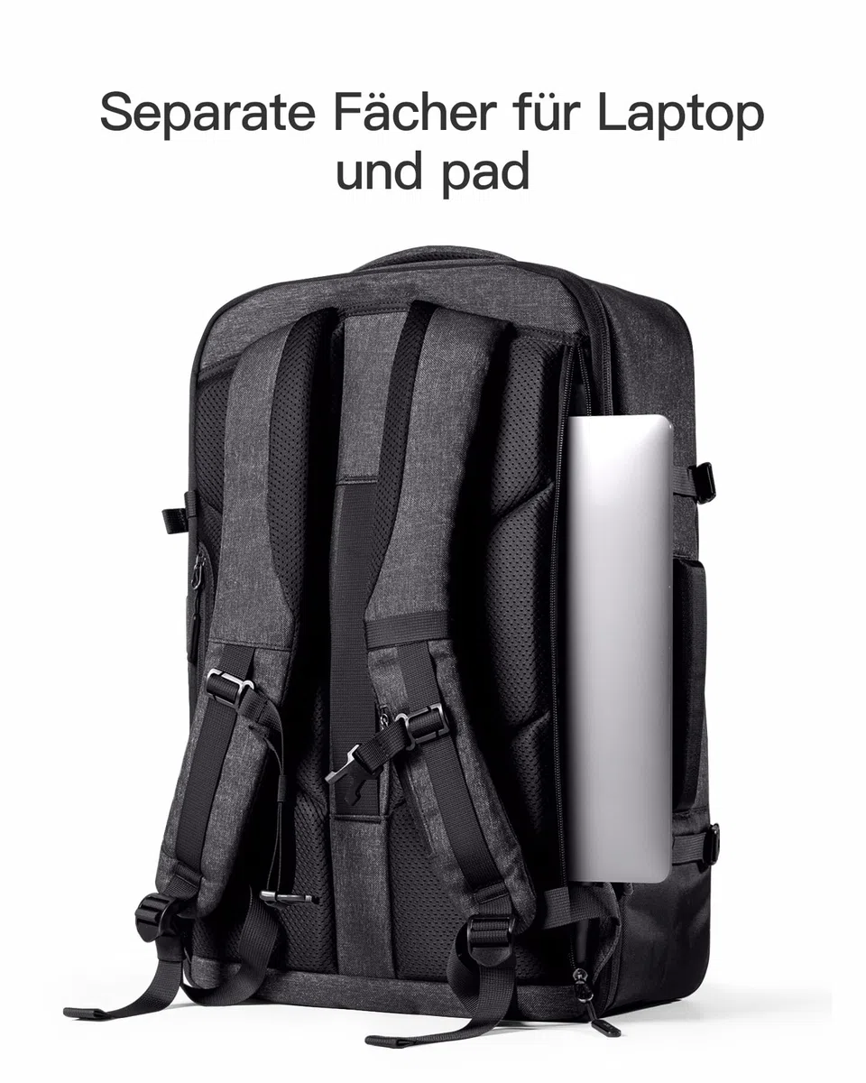 Inateck 38.5-46.2 L Reiserucksack erweiterbarer Herren Damen Handgepäck Flugzeug Rucksack, 15.6 Zoll Laptop Rucksack spritzwassergeschütztes Carry on Kabinenrucksack für Weekender
