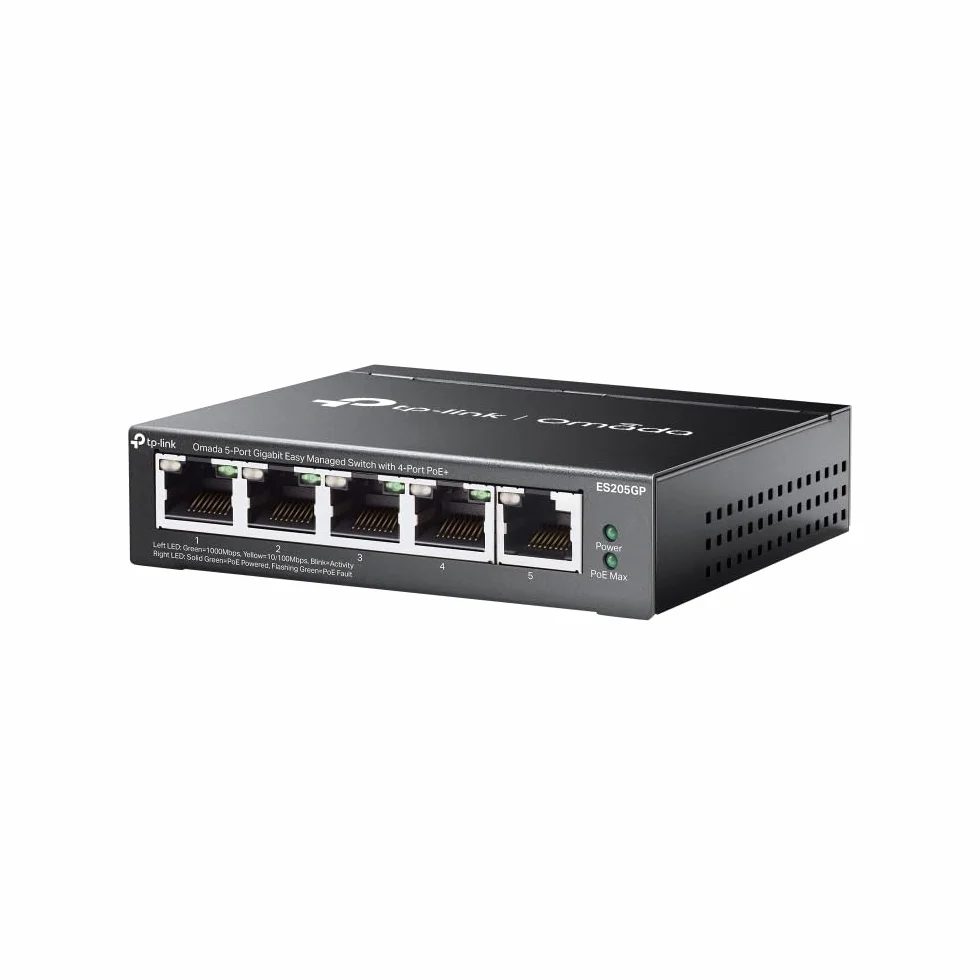 TP-Link Omada ES205GP 5-Port Gigabit Easy Managed Switch mit 4 PoE+, 65W Budget, Metallgehäuse, Plug & Play, Auto Recovery, Isolierung, VLAN, IGMP Snooping, Zentrales Cloud-Management