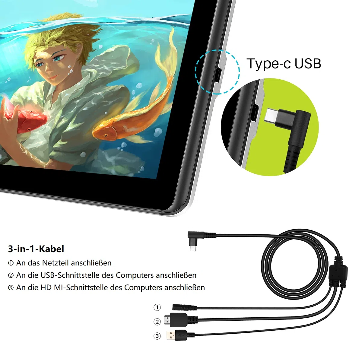 HUION Kamvas Pro 16 Grafiktablett mit Display, 15,6 Zoll Zeichentablett mit Tilt-Funktion, 6 Drucktasten,1 Touch-Leiste, Blendfreies geätztes Glas,Konnektivität mit Windows & Mac, Ideal zum Malen