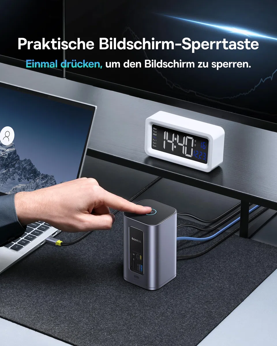 Baseus Nomos Air 12 in 1 Docking Station Dockingstation 2 Monitore für Windows, mit 4K HDMI, 10Gbps USB-C/A, SD/TF, 100W PD, Gigabit Ethernet, Kompatibel für Laptop HP/Lenovo/Dell/Acer