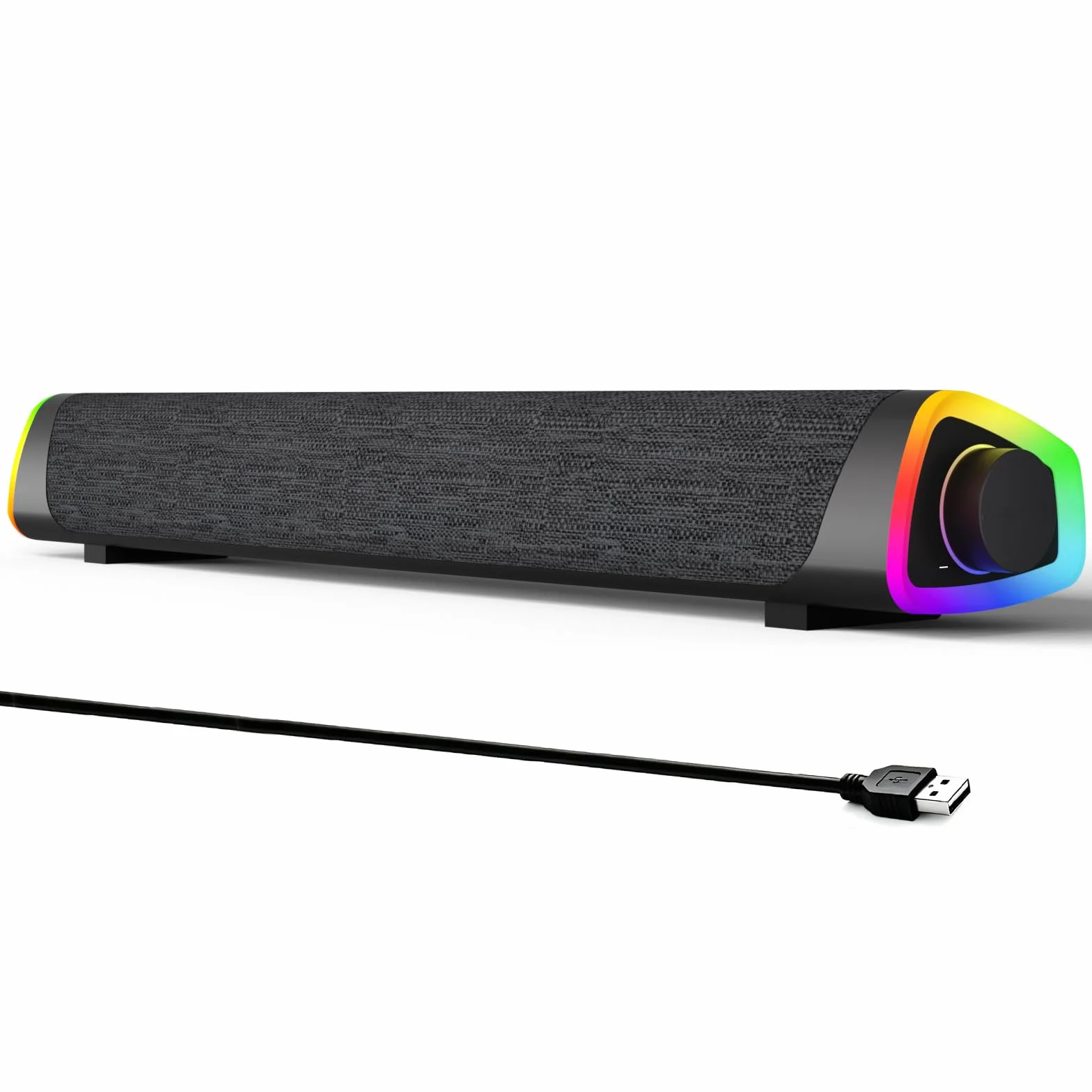SOULION R30 Plus Computer Lautsprecher, USB-betriebene Bluetooth PC-Soundbar, LED-Lichter mit Schaltertaste, tragbare Computer-Soundbar für Desktop Laptops, Schwarz (kein 3,5-mm-AUX)