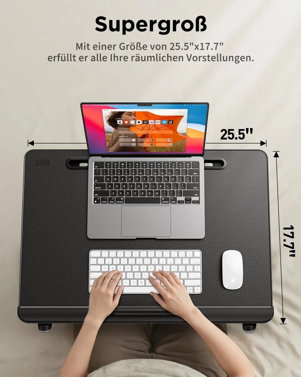 SAIJI Laptop Tisch [Premium XXL Extra Groß] mit Höhenverstellbarem Lesepult, Vielseitig Einsetzbarer Premium Bett Tisch, Faltbarer Laptoptisch fürs Bett mit Schublade (Schwarz)