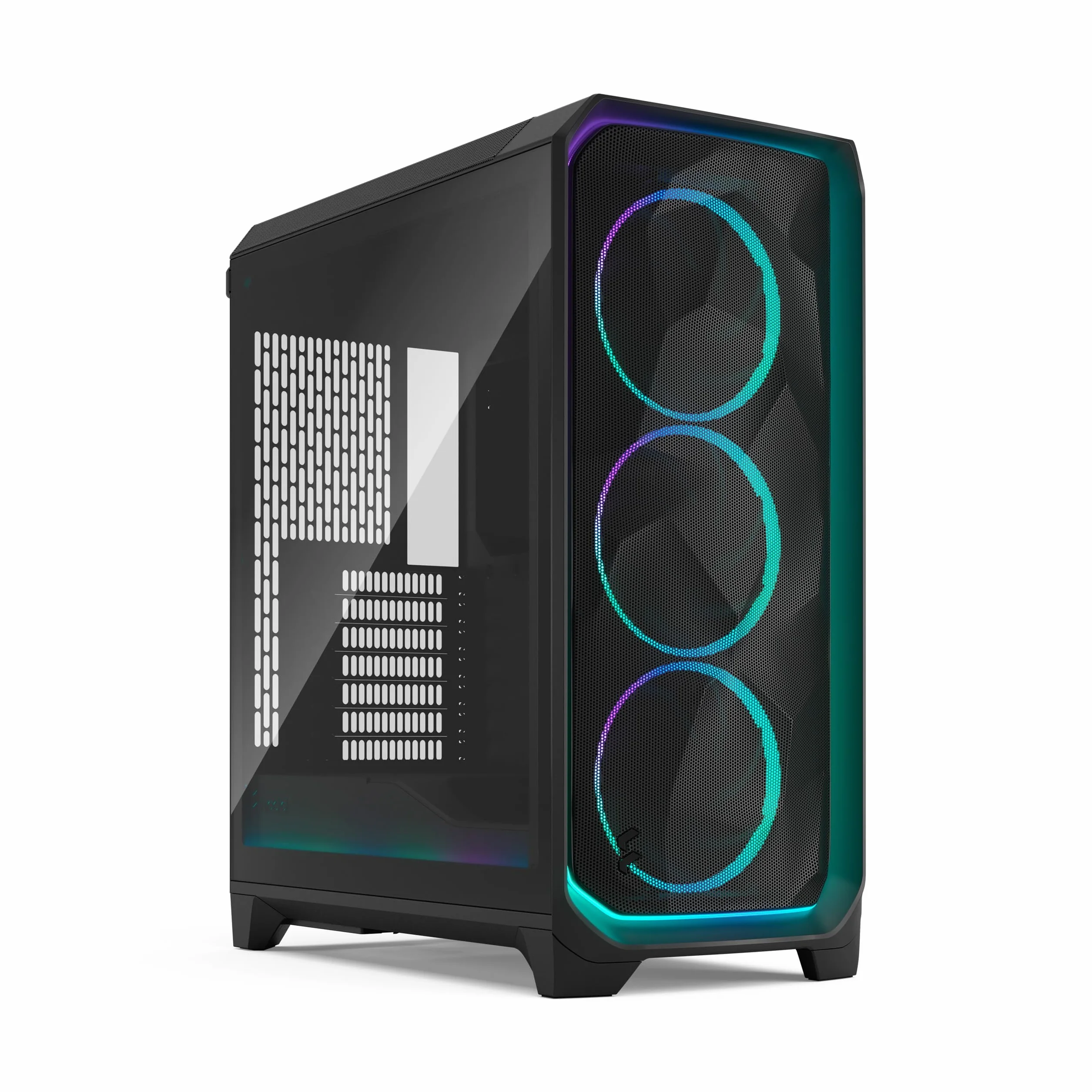 Fractal Design Meshify 3 Ambience Pro RGB Black TG Light Tint - Gaming Computer-Gehäuse – Facetten-Mesh-Front – Gen 2 ARGB Beleuchtung via Adjust Pro Hub – DREI RGB Momentum 14 Lüfter enthalten