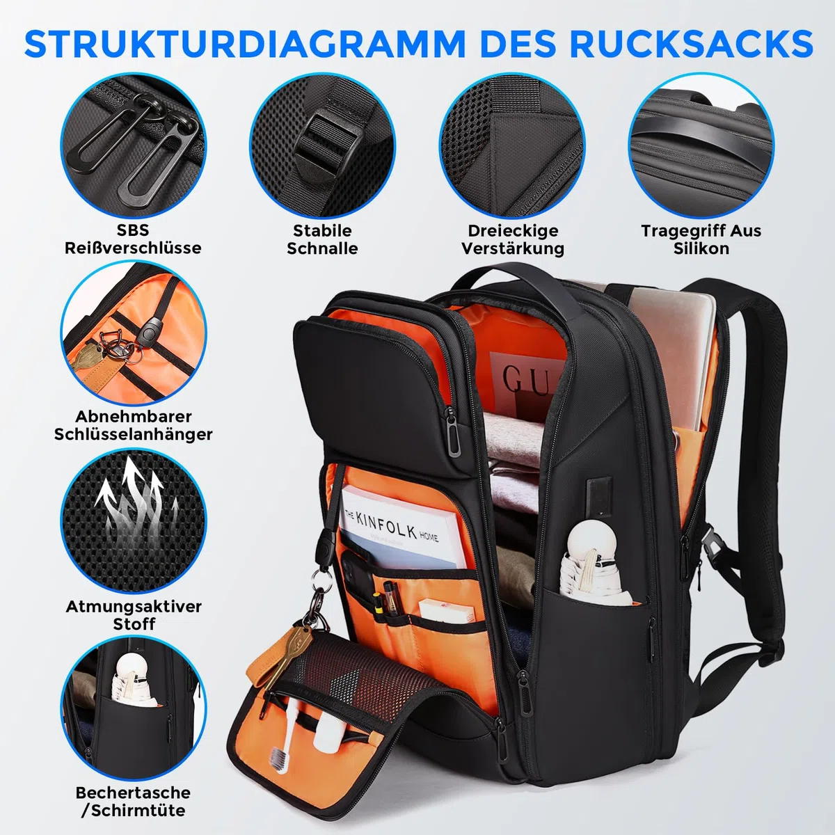 FENRUIEN Laptop Rucksack Erweiterbarer 17 Zoll, 26-35L Business & Reise-Backpack mit USB & Laptopfach, für Herren, Damen, Mädchen, Teenager