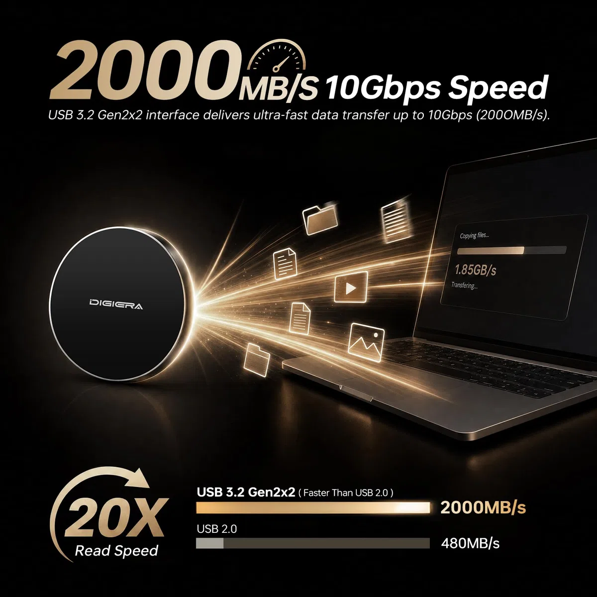 DIGIERA 1TB Magnetische Tragbare SSD, Externe Festplatte Mit USB-C 3.2 Gen 2x2, Geschwindigkeit Bis Zu 2000 MB/S, Kompatibel Mit iPhone 15/16 Series,PC/Laptop, und Anderen USB-C-Geräten,Schwarz