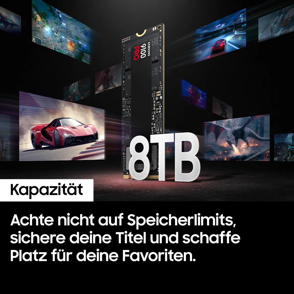Samsung 9100 PRO NVMe M.2 SSD 4 TB PCIe 5.0 14.800 MB/s Lesen 13.400 MB/s Schreiben Interne SSD Gaming Schwarz MZ-VAP4T0BW