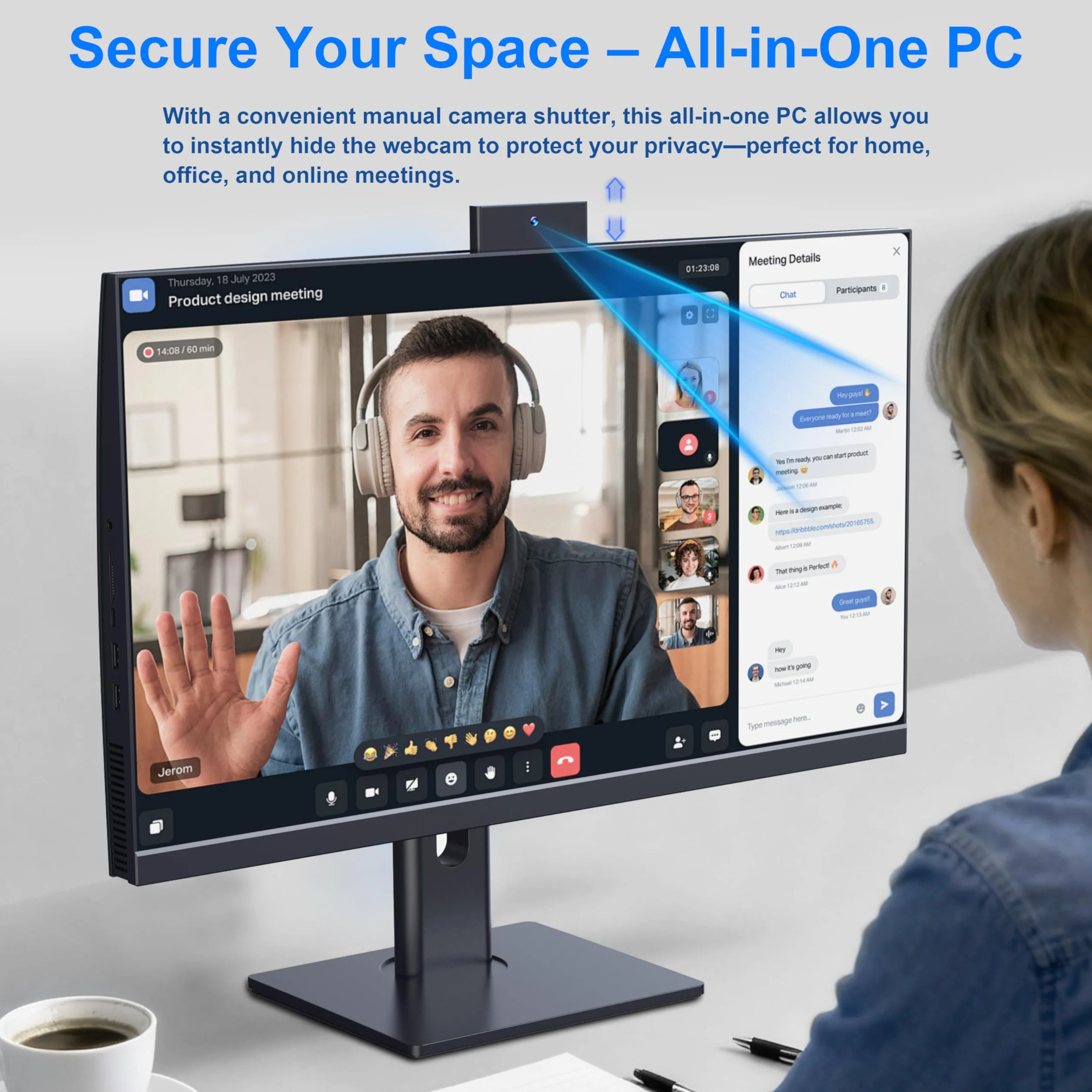 Desktop-PC, All-in-One-PC 27 Core i7 (bis zu 3,0 GHz) 512 GB SSD 16 GB RAM mit einziehbarer Webcam, All-in-One-PC mit verstellbarem Bildschirm, WiFi6 Bluetooth 5.3, ideal für Telearbeit, Schwarz