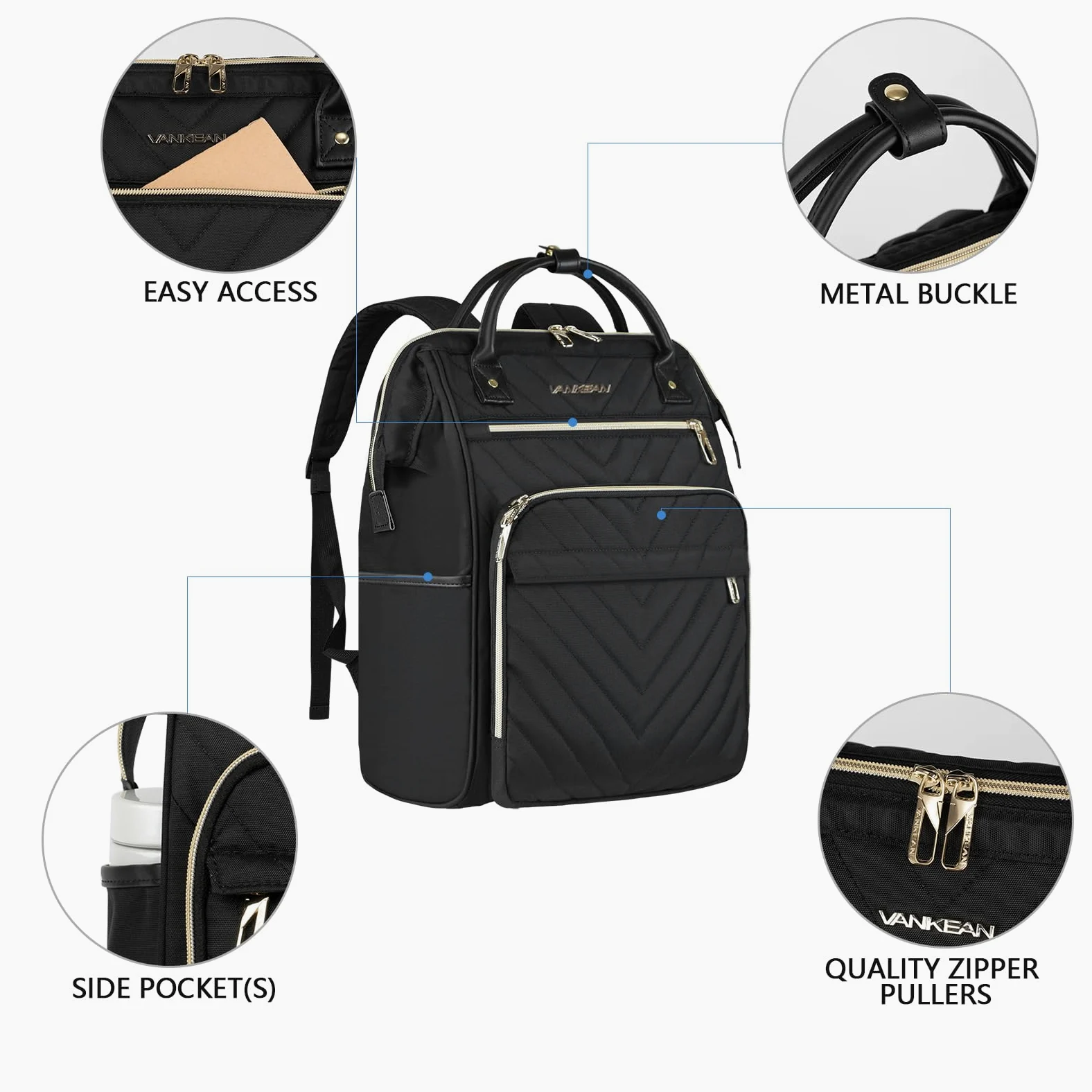 VANKEAN 17 Zoll Laptop Rucksack für damen herren Computer Arbeitstasche, große Kapazität, wasserdichter, College Daypack Schultasche Business Travel, schwarz
