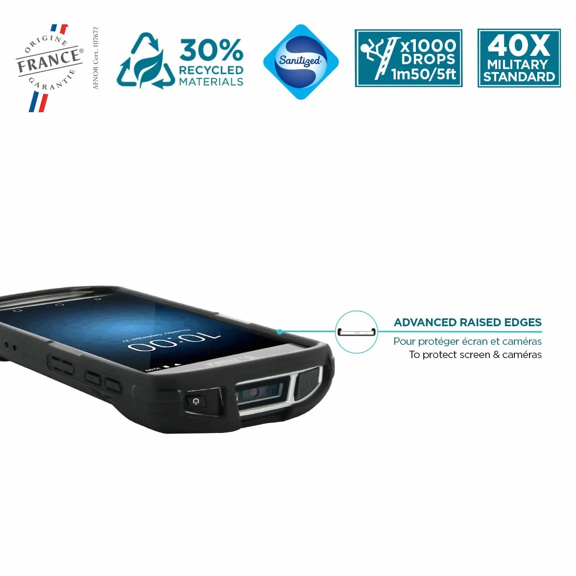 Mobilis PROTECH CASE for Zebra TC51/TC52/TC56/TC57 Verstärkte Schutzhülle, Abnehmbarer elastischer Riemen und Griffelhalter, Schwarz
