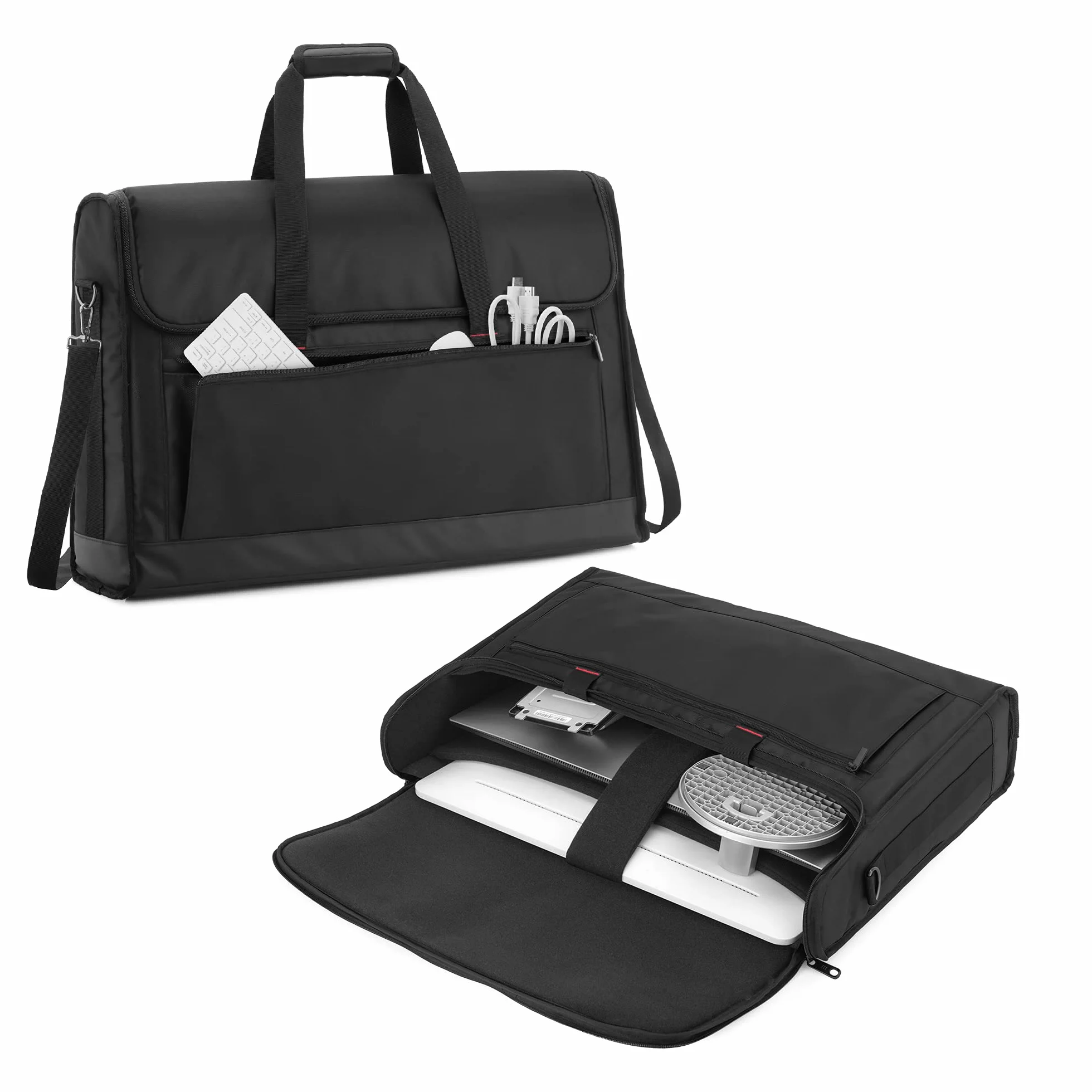 Trunab Monitorabdeckungen PC-Monitorhalter, Tragetasche 24 Zoll Bildschirm Transport, Kompatibel mit LCD, Fernsehern und All-in-1-Computern, mit Schultergurt, Verstärkter Boden, Schwarz