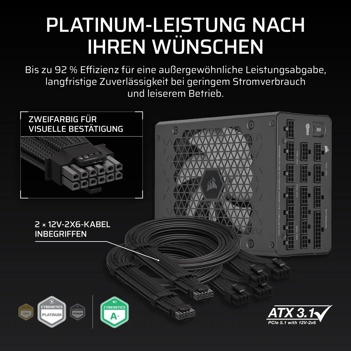 CORSAIR HX1500i (2025) Vollständig Modulares, Ultra-Rauscharmes ATX-Netzteil mit 12V-2x6-Kabel – ATX 3.1 & PCIe 5.1 konform, Cybenetics Platinum Wirkungsgrad – Schwarz | Mit Kabel, kompatibel mit ATX 3.1 und PCIe 5.1, Cybenetics Platinum Effizienz