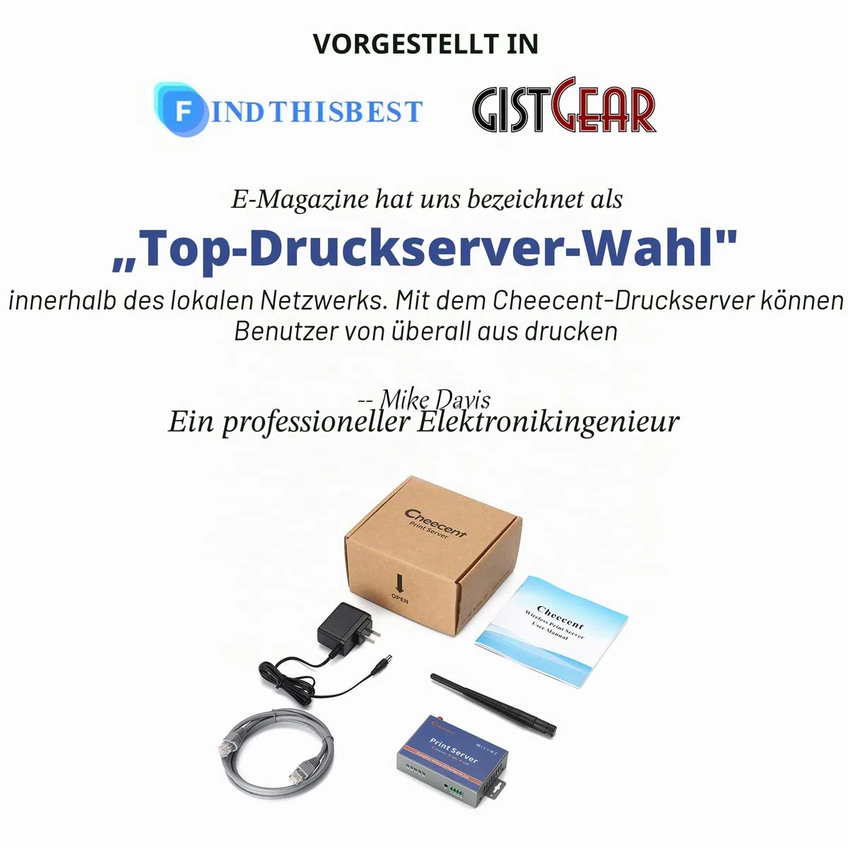 Kabelloser Druckserver für USB-Drucker (Nicht Plug & Play), 2-Port-USB-Druckserver, Konvertieren Sie kabelgebundenen Drucker in drahtlose WiFi-Ethernet-Netzwerke, kompatibel mit Windows Mac