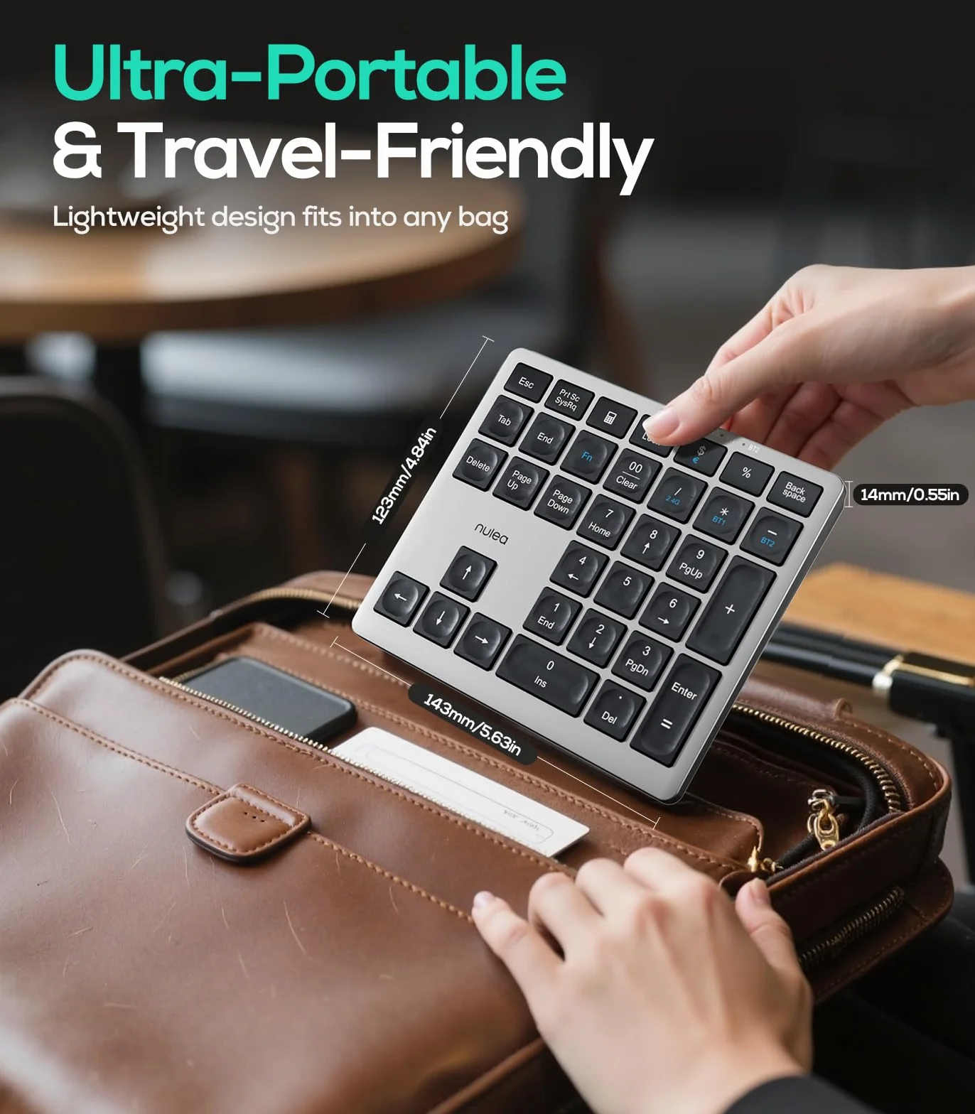 Nulea Kabelloses tragbares Ziffernblatt mit Bluetooth 5.0, wiederaufladbar über USB-C, 34-Tasten-Bluetooth-Tastatur zur Dateneingabe, kompatibel mit Laptop, Mac, iMac, Tablet, PC-Desktop