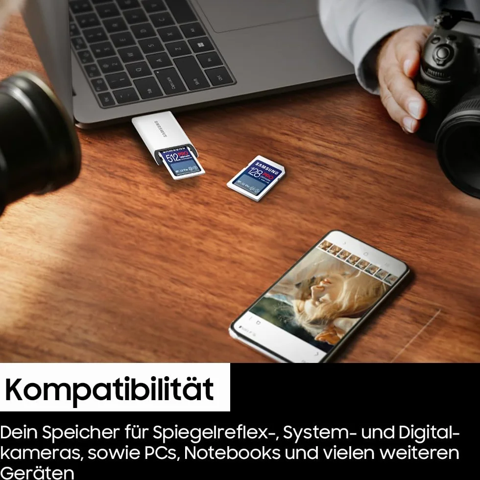 Samsung PRO Ultimate SD-Karte, 256 GB, UHS-I U3, Full HD & 4K UHD, 200 MB/s Lesen, 130 MB/s Schreiben, Speicherkarte für Kamera, PC, Drohne oder Action-Cam, Inkl. USB-Kartenleser, MB-SY256SB/WW