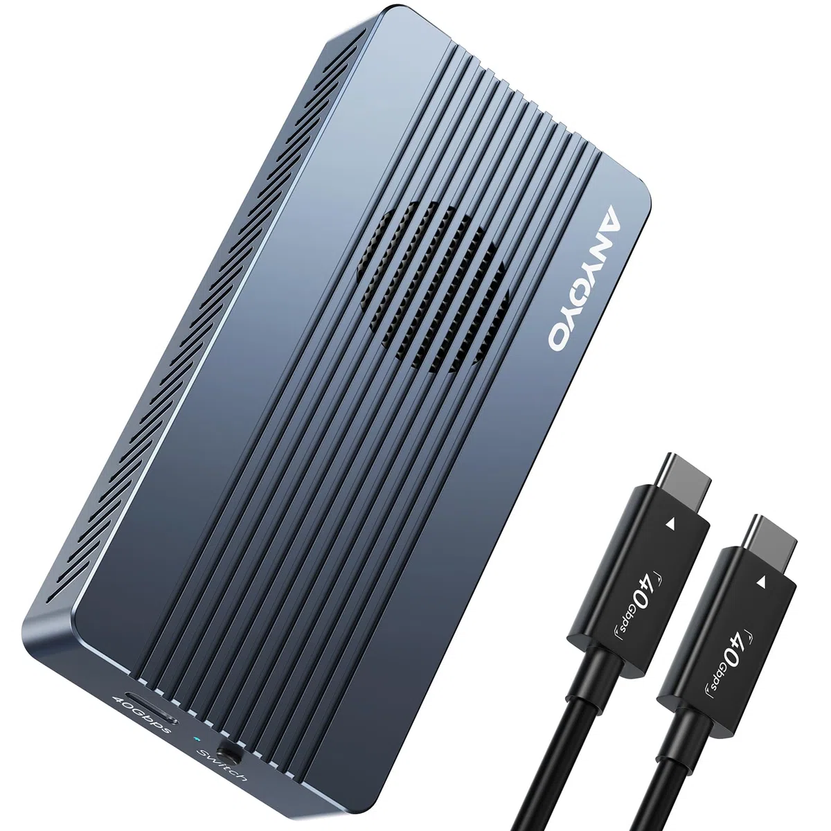 40Gbps M.2 NVMe SSD Gehäuse mit Lüfter, ANYOYO NVMe Gehäuse für Thunderbolt 4/3 kompatibel für PCIe 2280 M-Key (B+M Key), USB C Aluminium SSD Gehäuse kompatibel für USB 4/3,2/3,1/3,0/2,0(TBU405Pro M1)