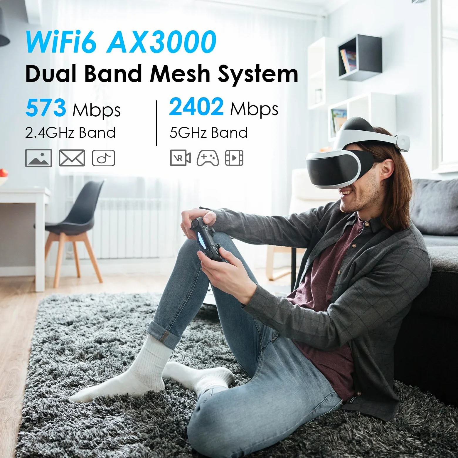 WAVLINK WiFi 6 AX3000 Mesh System (2 Geräte) - Dual-Band Whole Home Mesh WLAN mit 3200 Sq.Ft. Abdeckung, bis zu 3000 Mbps, Touchlink Technologie, VPN Support, 5x5dBi Antennen, MU-MIMO, App-Steuerung