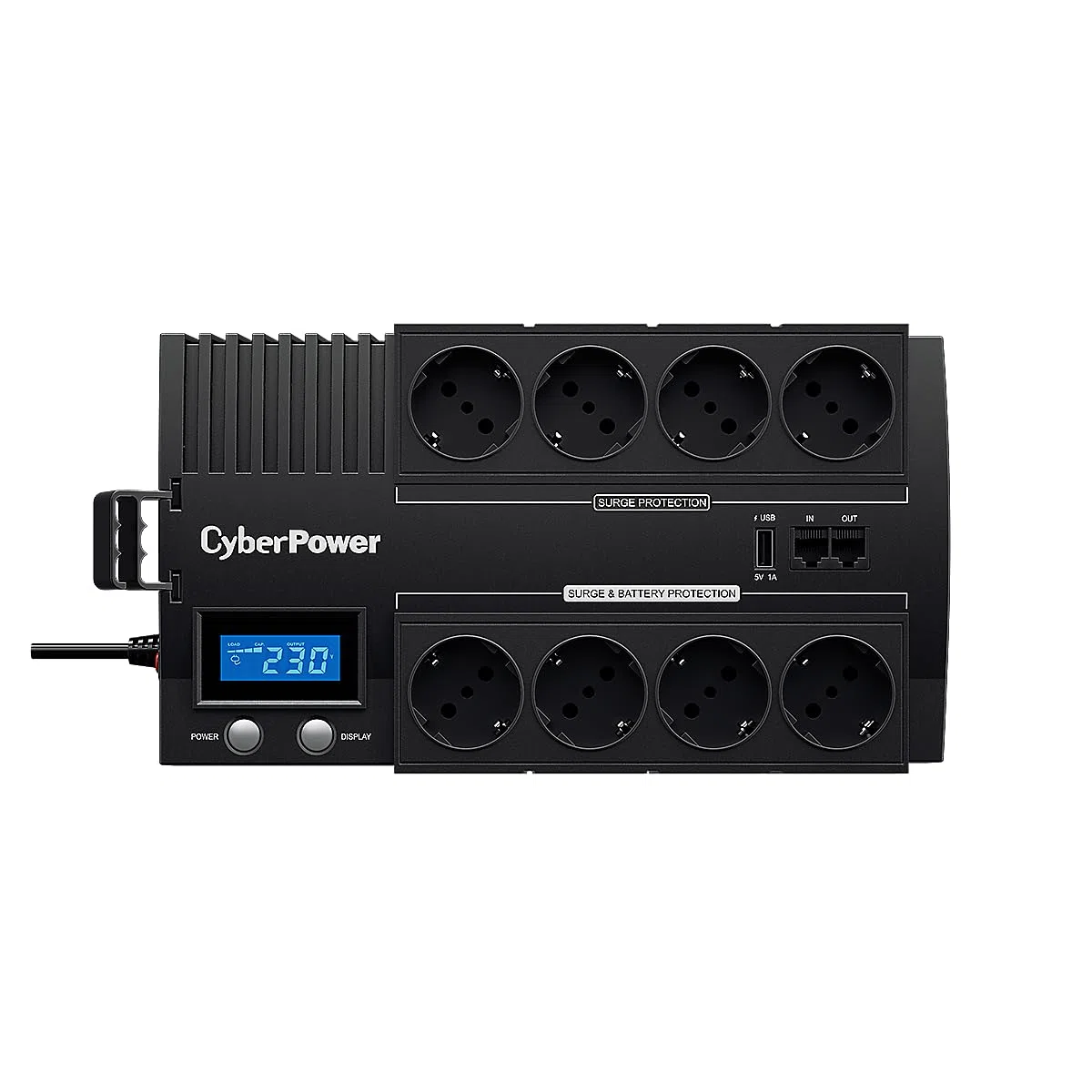 CyberPower BR700ELCD USV Line-interaktiv 700VA/420W in Schwarz, LCD Statusanzeige, AVR Buck/Boost, 8X Schuko Ausgänge 4 Batterie-Backup 4 Surge, USB HID Anschluss, RJ11/RJ45 Schutz, USB Ladeport