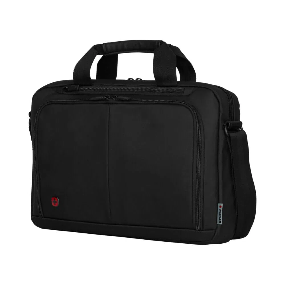 WENGER Source Laptop-Tasche zum Umhängen, Notebook bis 14 Zoll, Tabletfach bis 10 Zoll, Aktentasche, Organizer, 5 l, Damen Herren, Büro Business-Reisen Uni, Schwarz, 601064